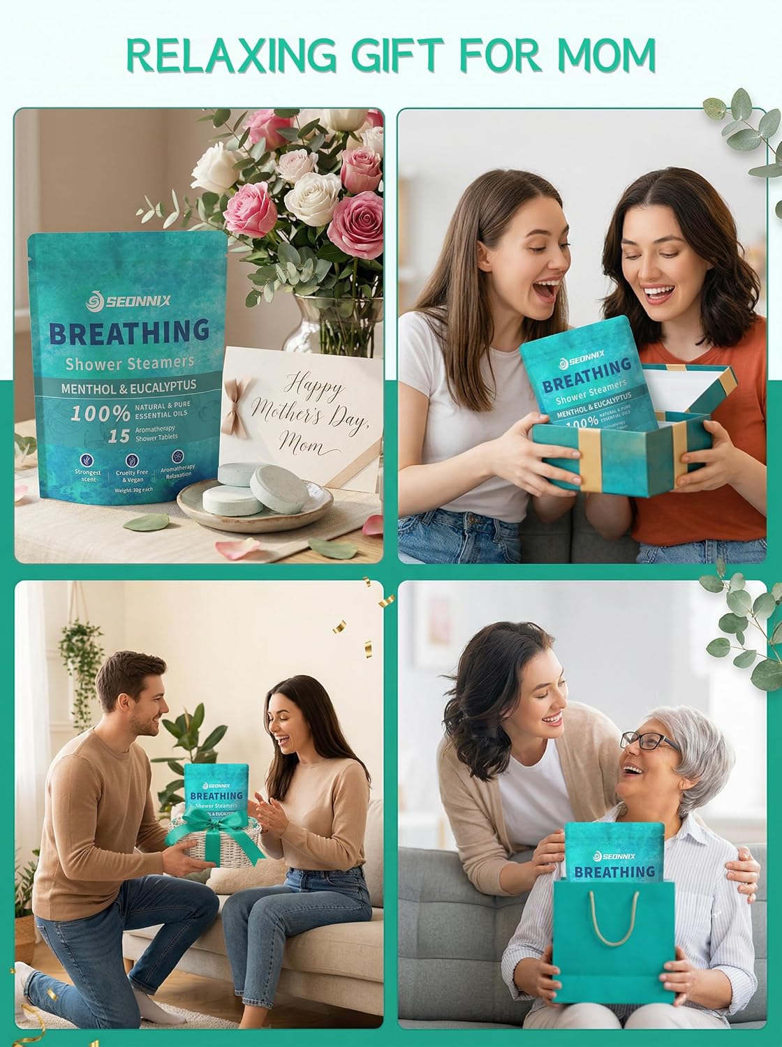 Shower Steamers Aromatherapy 15 Pack, Menthol & Eucalyptus Shower Bombs with Natural Essential Oils, Quick Relief Nasal Congestion, Relaxation & Self Care Gifts for Women & Men