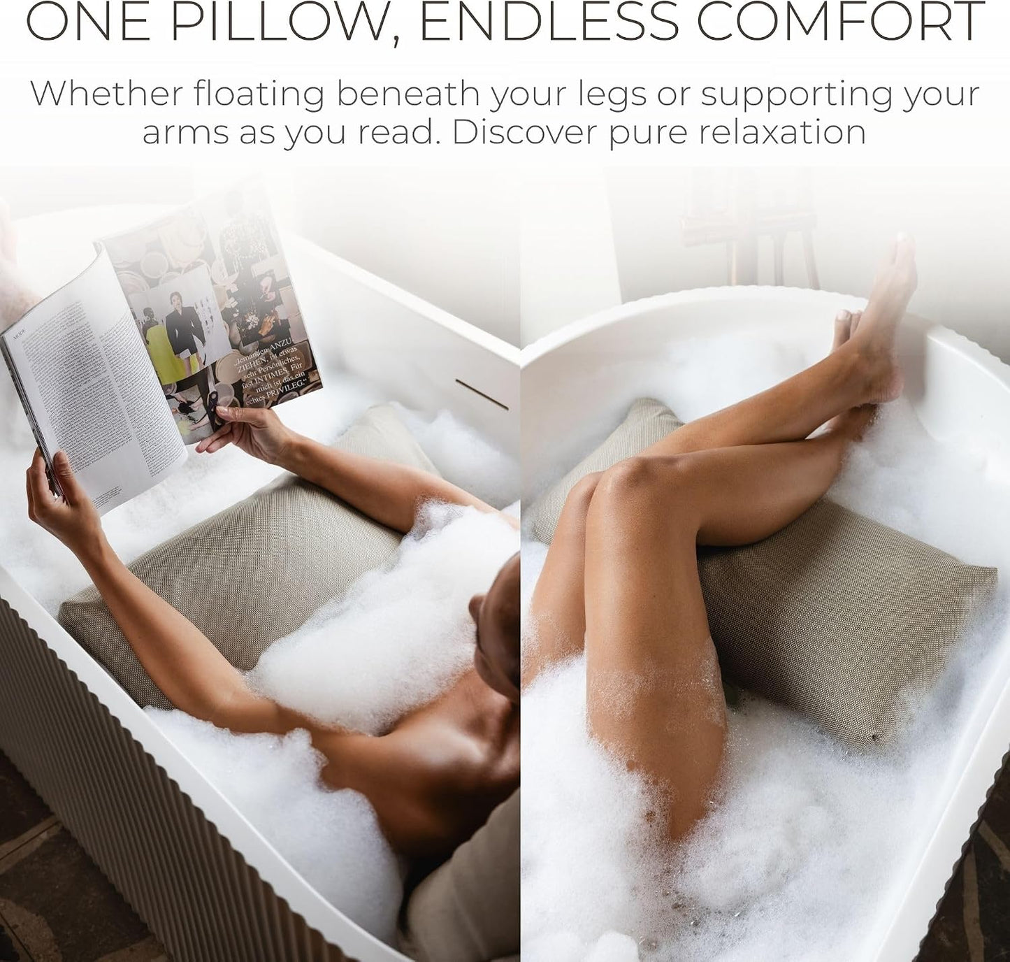 BADESOFA® Luxury Bath Tub Pillow for Feet | Premium-Quality Materials | Comfortable & Quick-Drying | Washable Bath Cushion in Charcoal | Home Spa Accessories | Universal Fit for Any Bathtub