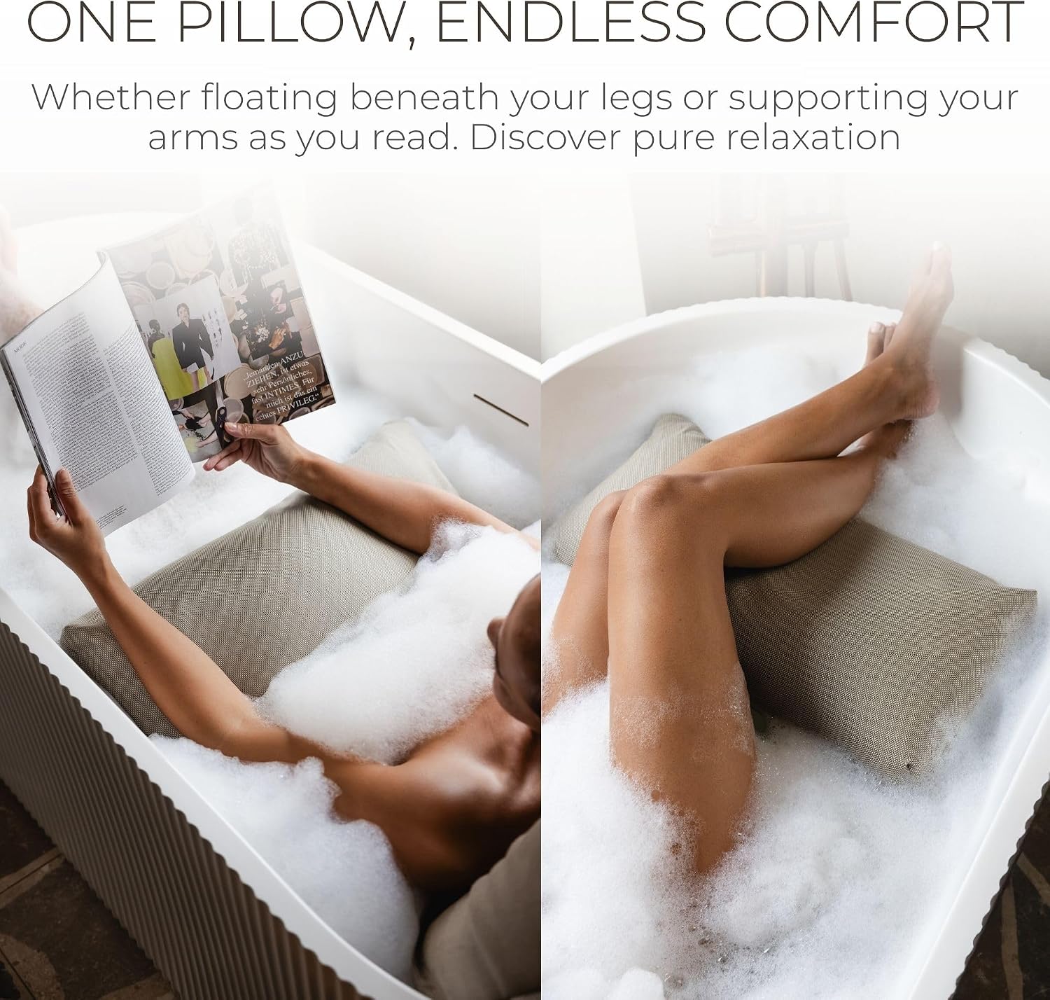 BADESOFA® Luxury Bath Tub Pillow for Feet | Premium-Quality Materials | Comfortable & Quick-Drying | Washable Bath Cushion in Charcoal | Home Spa Accessories | Universal Fit for Any Bathtub