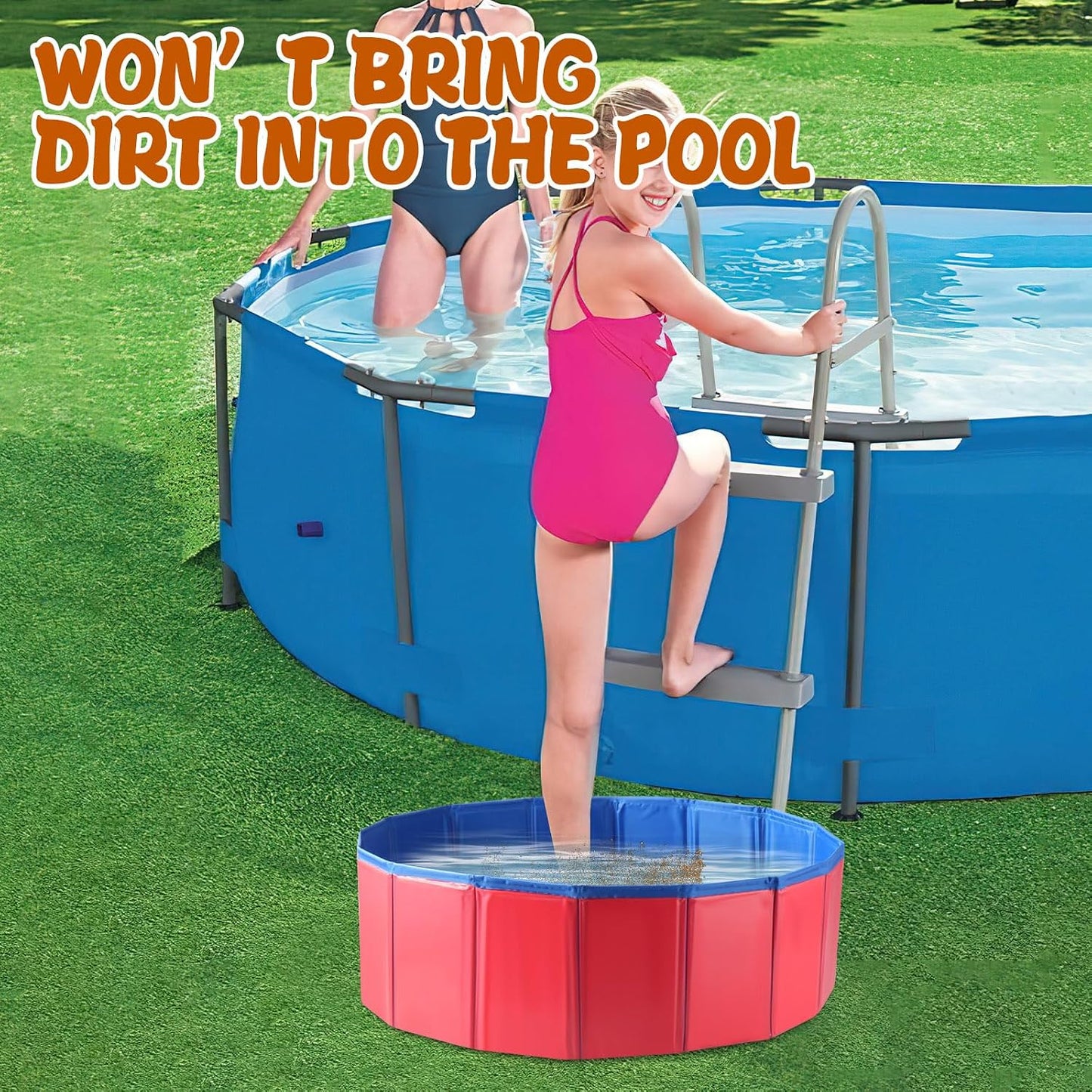 Portable Pool Foot Bath, Extra-Large 23.6" & Inflatable-Free, Collapsible Pool Foot Wash Tub, Foot Bath Basin for Pool Entry, Foot Bath for Above Ground Swimming Pool, Pool Clean Feet Accessory (Red)