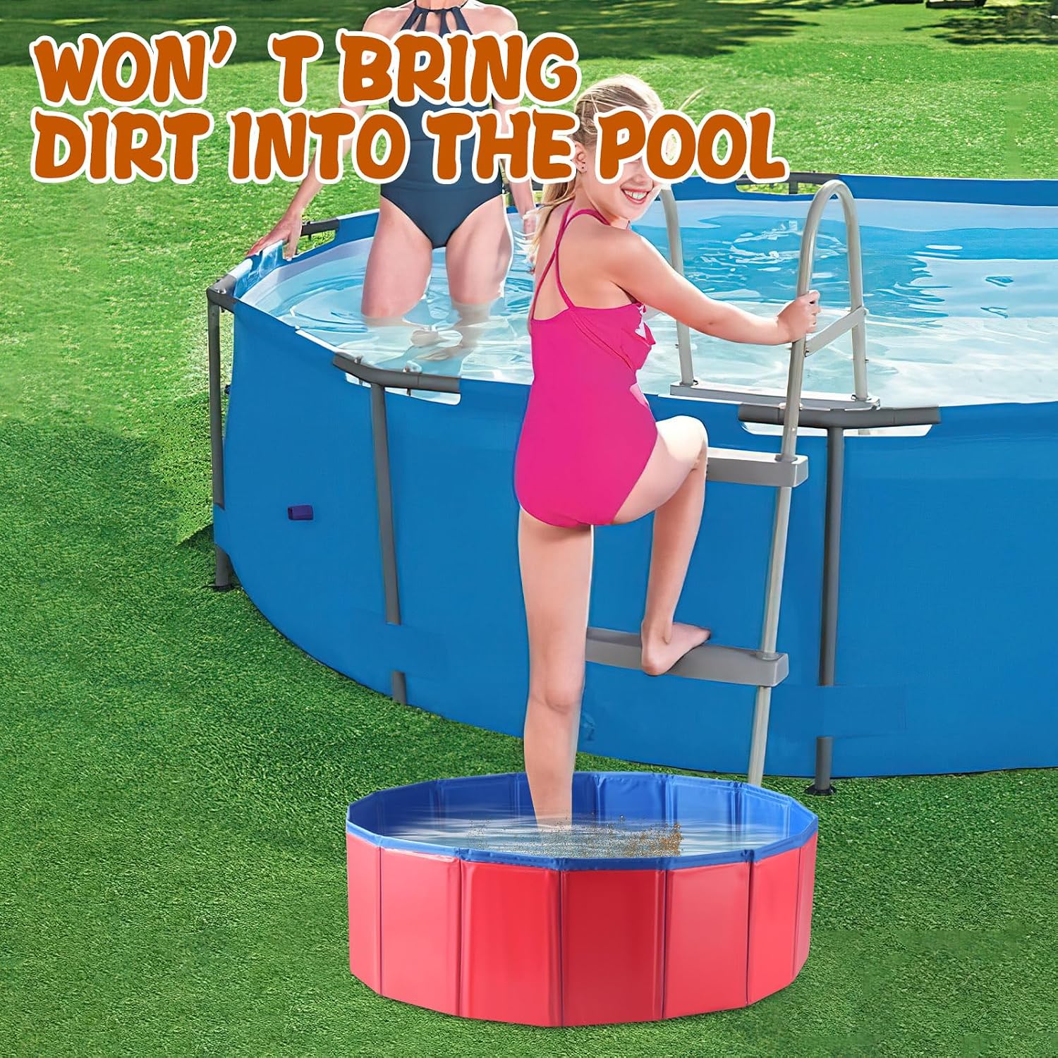 Portable Pool Foot Bath, Extra-Large 23.6" & Inflatable-Free, Collapsible Pool Foot Wash Tub, Foot Bath Basin for Pool Entry, Foot Bath for Above Ground Swimming Pool, Pool Clean Feet Accessory (Red)