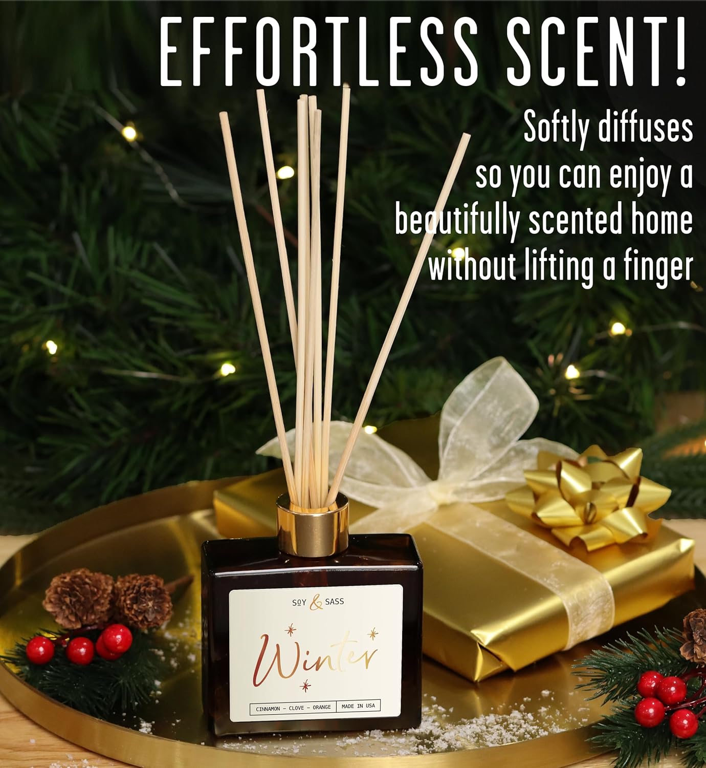 Winter Diffuser, Christmas Diffuser - w/Cinnamon, Clove & Orange I Infused w/Essential Oils I3.75 OZ Oil I Christmas Décor I Long-Lasting Scent Lasts 4-6 Month's I Made in The USA