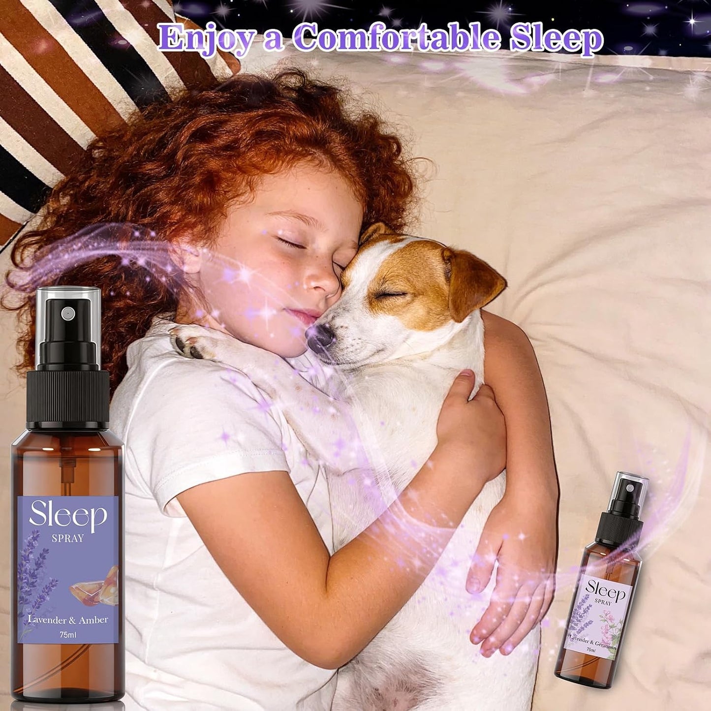 STRN Room Spray with Lavender Essential Oil for Sleep, Sleep Spray, Pillow Spray, 4 Scents - Lavender & Geranium, Juniper, Vanilla, Amber, Sweet Dream Fragrance Mist, 75 ML x 4 Bottles