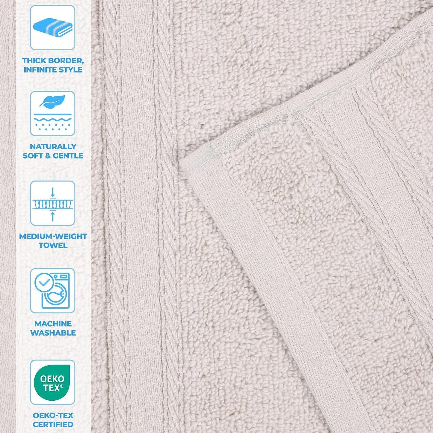 Superior Belmont Zero Twist Cotton Medium Weight Towels, for Guest Bath, Bathroom, Shower, Spa, Plush, Quick Dry, Ultra-Soft Towels, Bath Essentials, Thick Border, 8 Piece Assorted Towel Set, Silver
