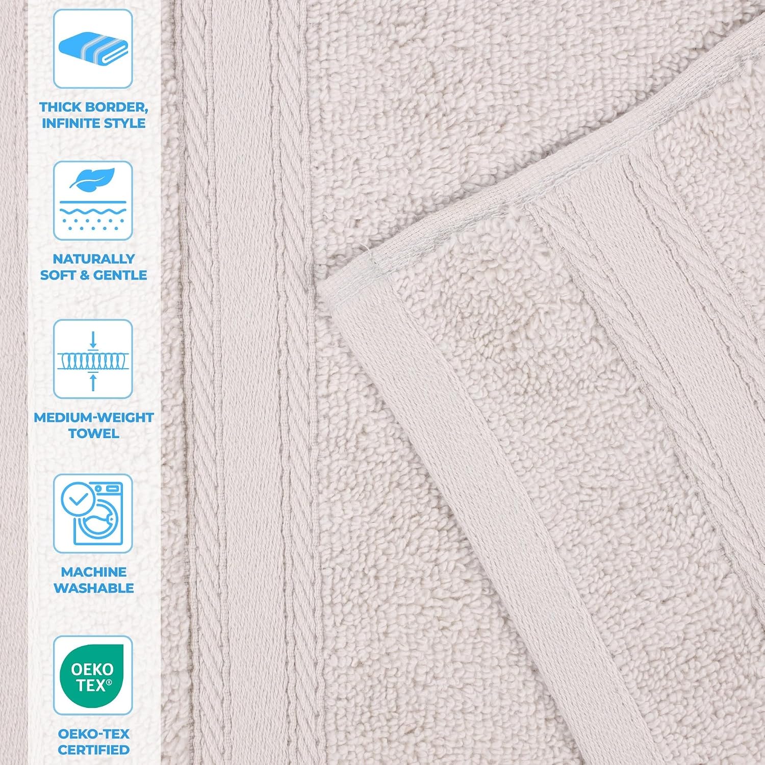 Superior Belmont Zero Twist Cotton Medium Weight Towels, for Guest Bath, Bathroom, Shower, Spa, Plush, Quick Dry, Ultra-Soft Towels, Bath Essentials, Thick Border, 8 Piece Assorted Towel Set, Silver