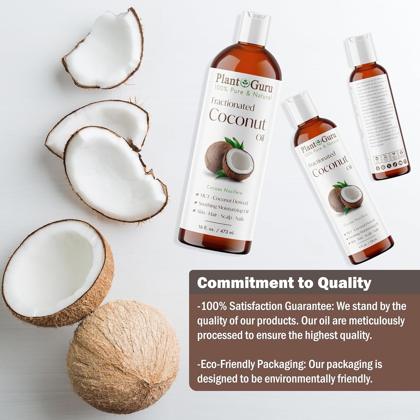 Plant Guru Fractionated Coconut Oil 8 fl. oz 100% Pure MCT Natural Carrier - Skin, Face, Body, Massage and Hair Growth Moisturizer, Great for Diluting Aromatherapy Essential Oils