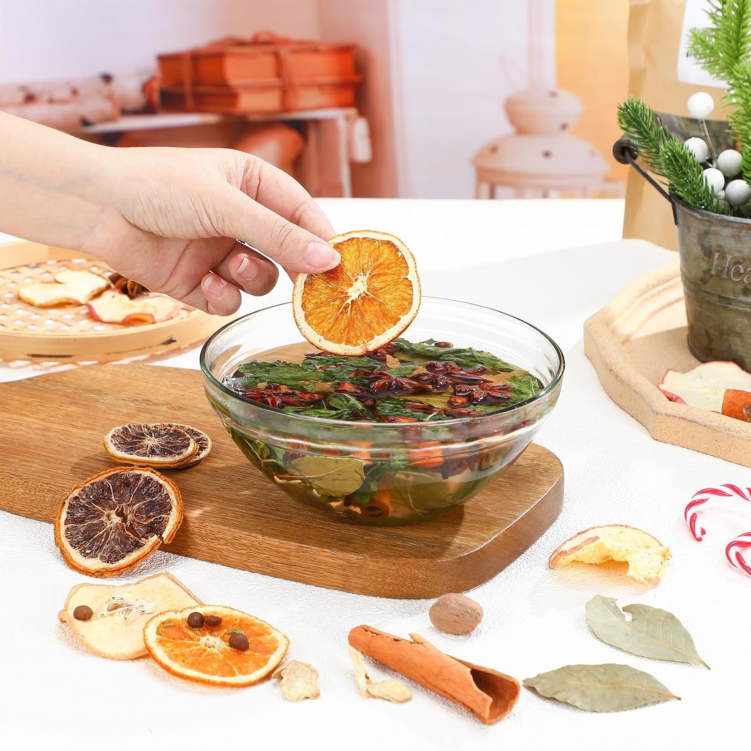 Siifert 12 Pack Winter Stovetop Potpourri Simmer Pot Kit Dried Orange Slices Cinnamon Stick Air Freshener Sachet Ingredients Bowl Filler Decor for Holiday Fragrance Housewarming Gift
