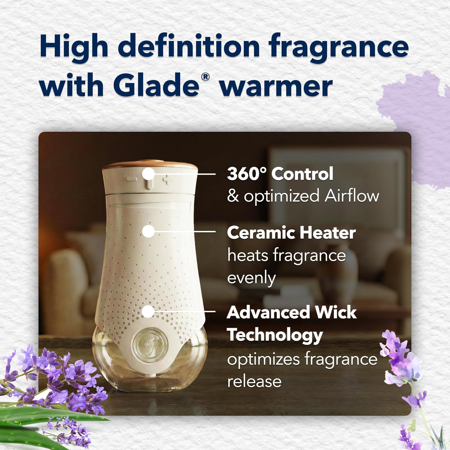 Glade PlugIns Refills Air Freshener Starter Kit, Scented and Essential Oils for Home and Bathroom, Tranquil Lavender & Aloe, 4.02 Fl Oz, 2 Warmers + 6 Refills