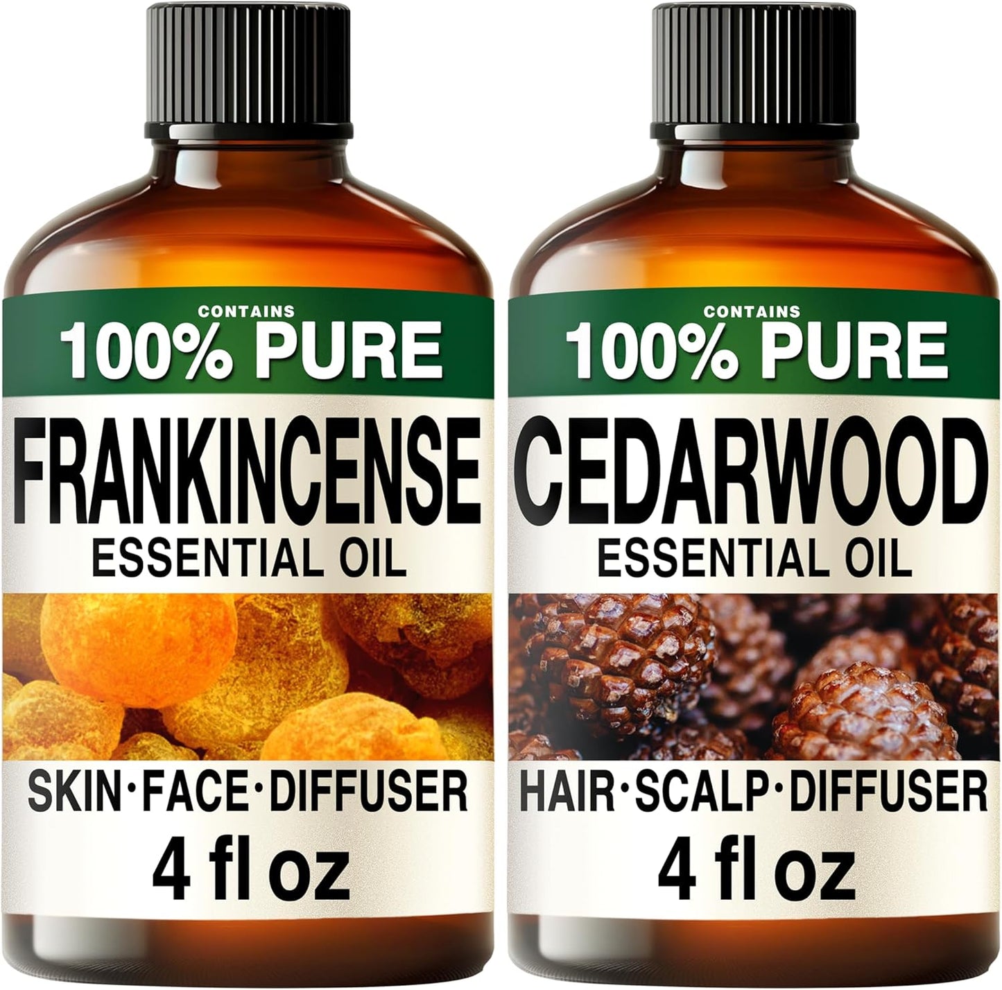 Kukka Frankincense (4 fl oz) & Cedarwood Essential Oil (4 fl oz) Set - Grounding Aromatherapy Blend for Diffusion & DIY (Dilute Before Topical Use)