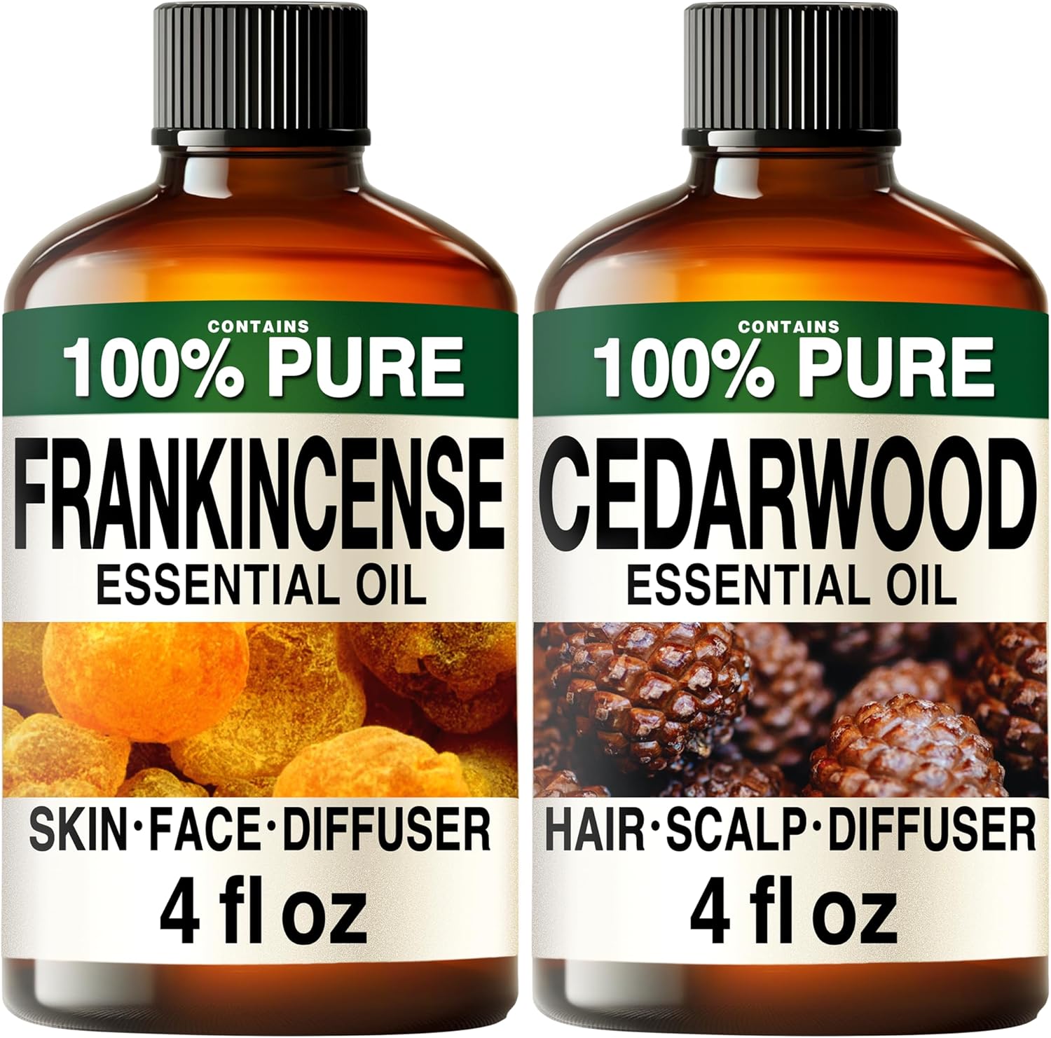 Kukka Frankincense (4 fl oz) & Cedarwood Essential Oil (4 fl oz) Set - Grounding Aromatherapy Blend for Diffusion & DIY (Dilute Before Topical Use)