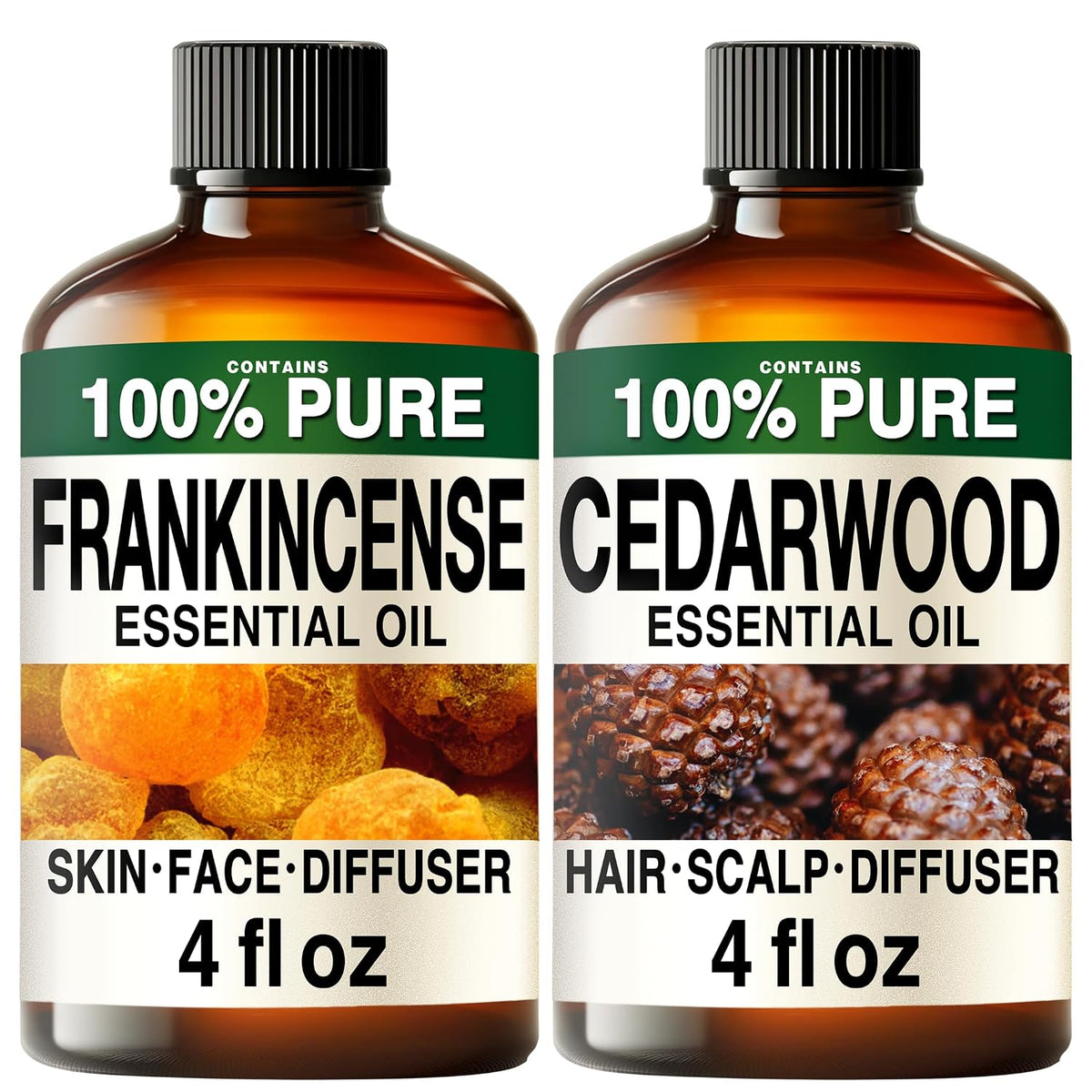 Kukka Frankincense (4 fl oz) & Cedarwood Essential Oil (4 fl oz) Set - Grounding Aromatherapy Blend for Diffusion & DIY