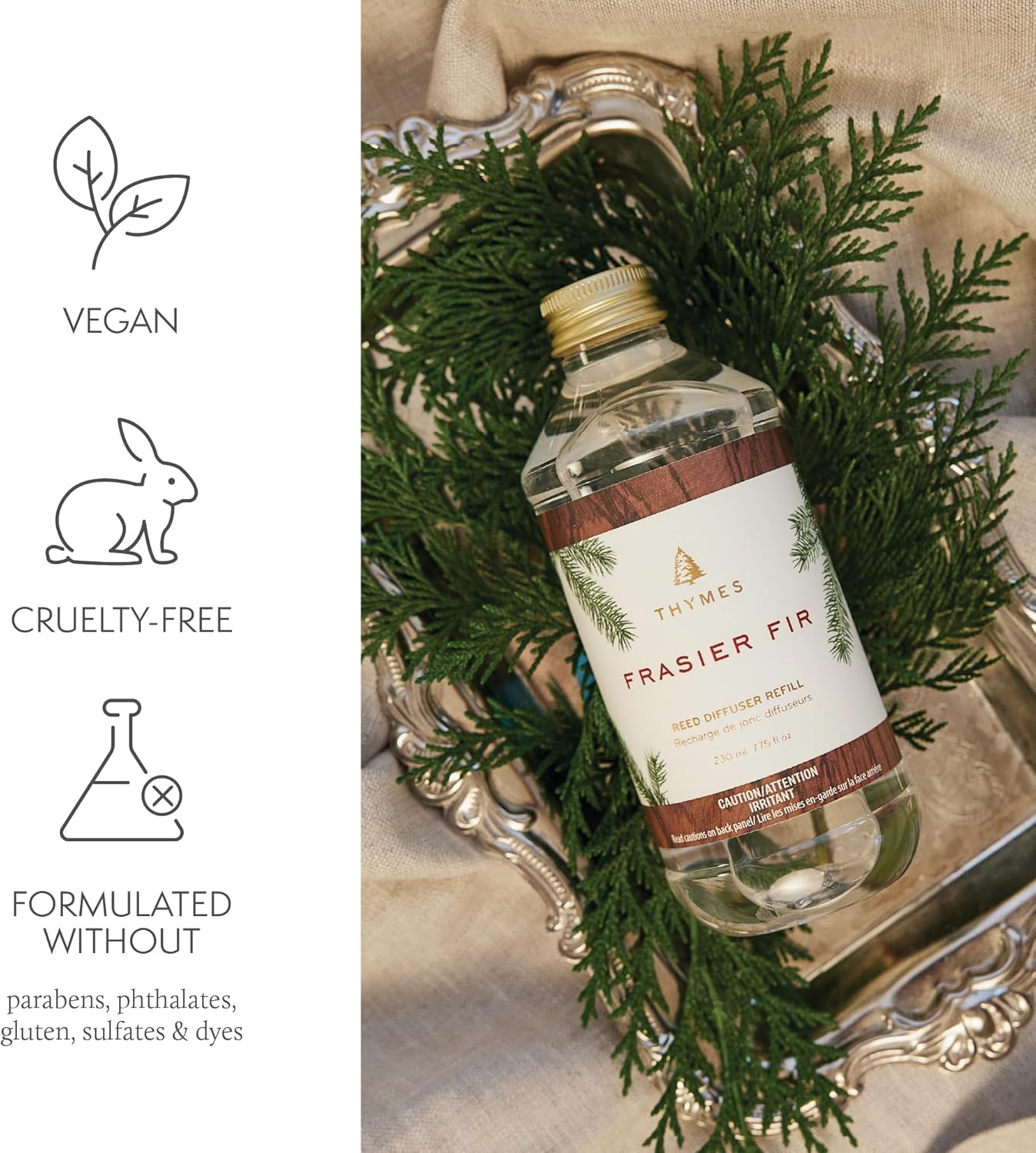 Thymes Reed Diffuser Oil Refill – Fragrance Oil for Diffuser Refill – Flameless Home Fragrance Products – Home Luxury Scents with Notes of Crisp Fir, Cedarwood & Sandalwood (Frasier Fir, 7.75 fl oz)