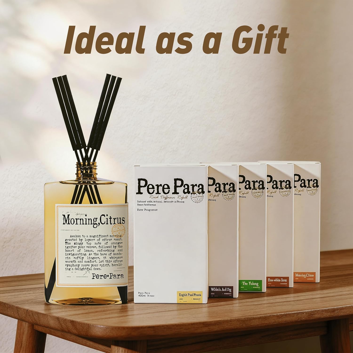 Morning Citrus Scent Reed Diffuser Refill Set 13.53 fl oz with 6 Sticks,【Wake Up Your Space】 Luxury Natural Long Lasting Home Fragrance Oil Air Freshener for Living Room and Kitchen
