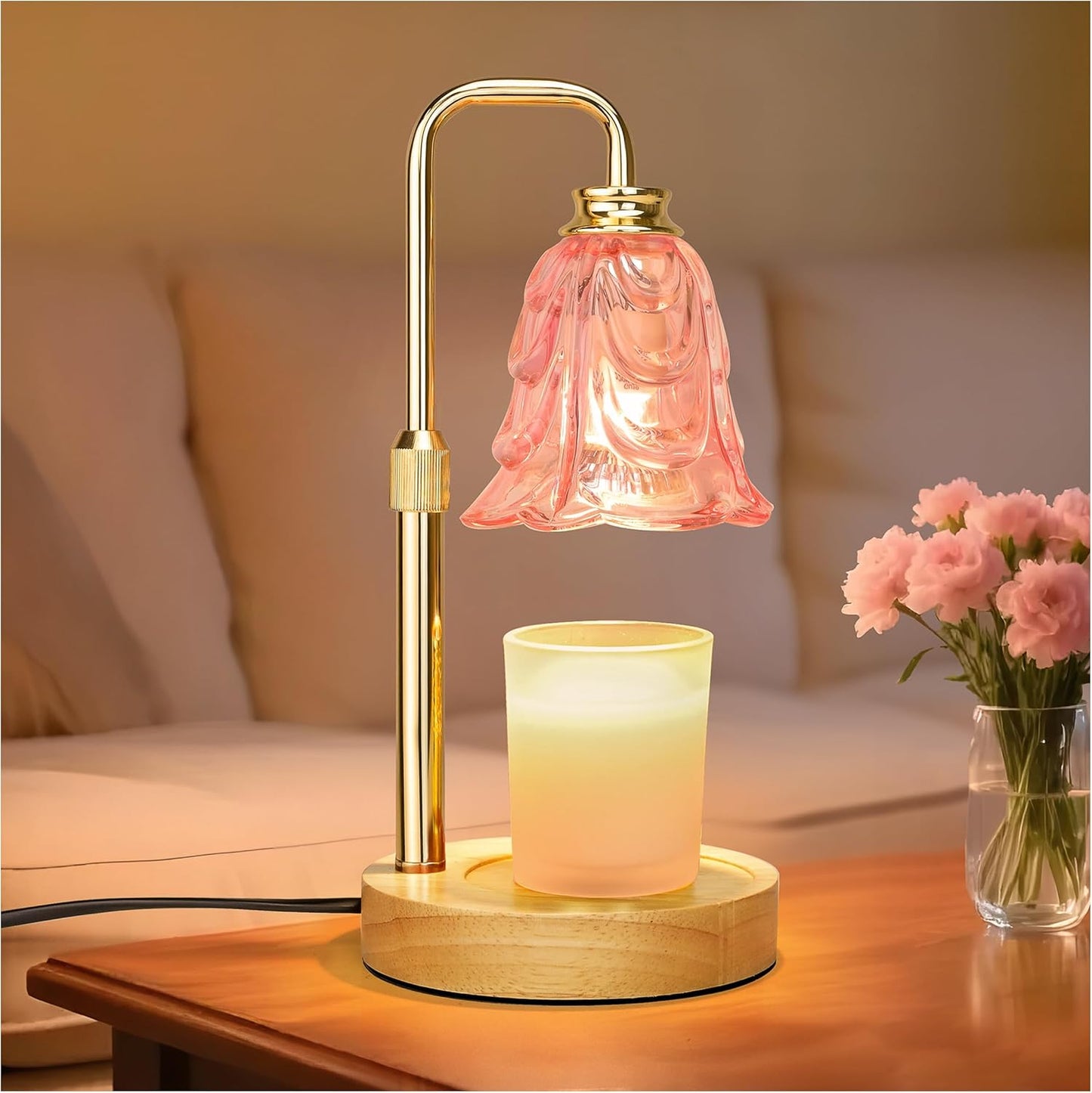 Candle Warmer Lamp with Timer Dimmer, Adjustable Height Pink Tulip Candle Wax Warmer, Christmas Birthday Gift for Mom Women,House Warming Gifts for New Home Bedroom Decor,Flower Pink