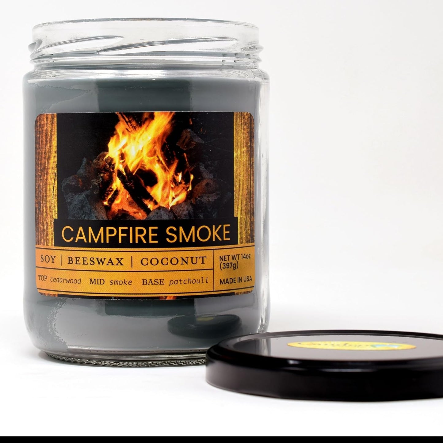 Campfire Smoke Scented Jar Candle - Highly Scented - Made with Plant Based Wax - Handmade in The USA - Candeo Candle