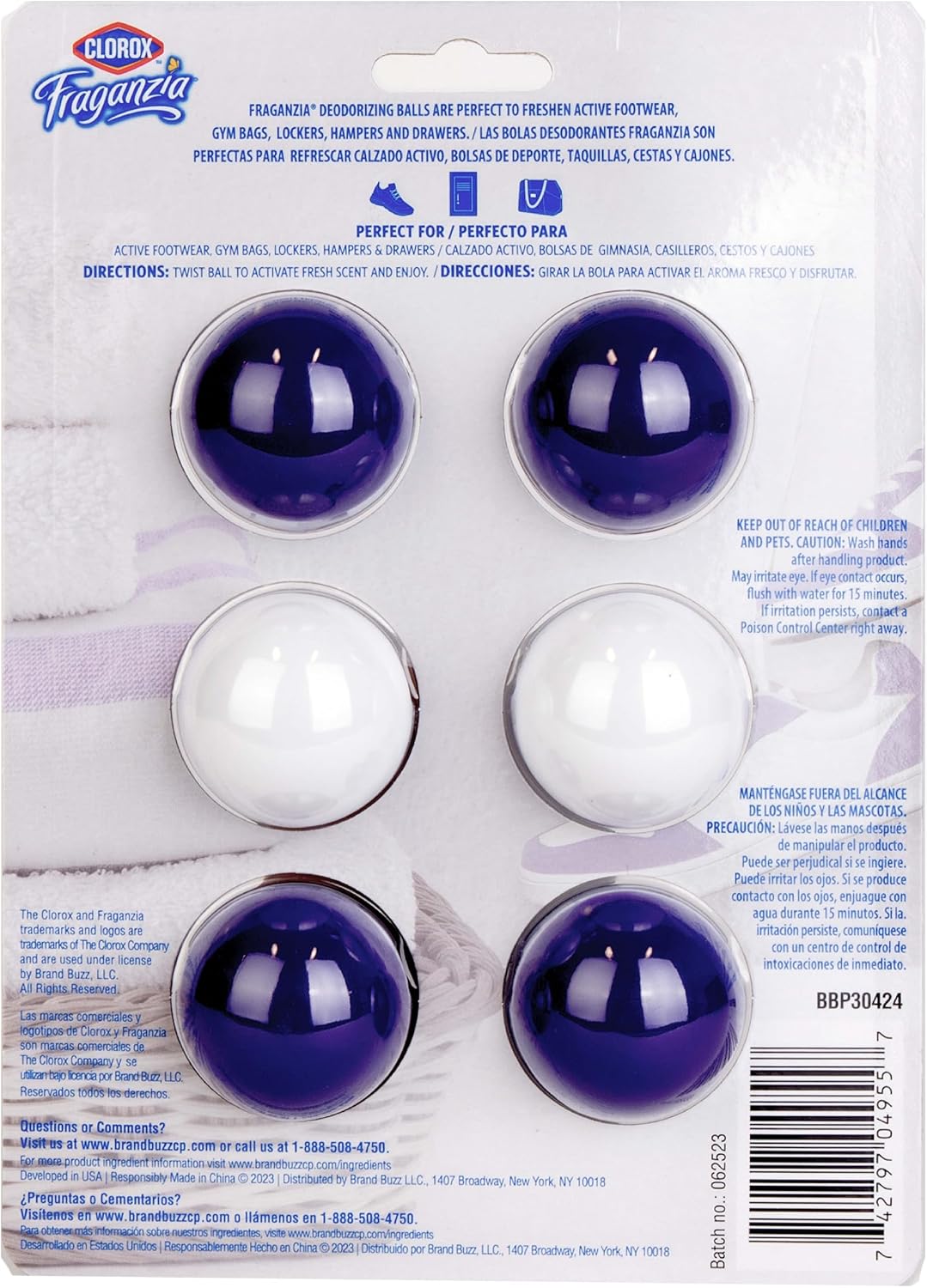 Clorox Fraganzia Deodorizing Balls with Lavender and Eucalyptus Scent, Shoe and Bag Odor Eliminator Balls for Shoes Lockers and Gym Bags with Long Lasting Freshness, 6 Count - 12 Pack