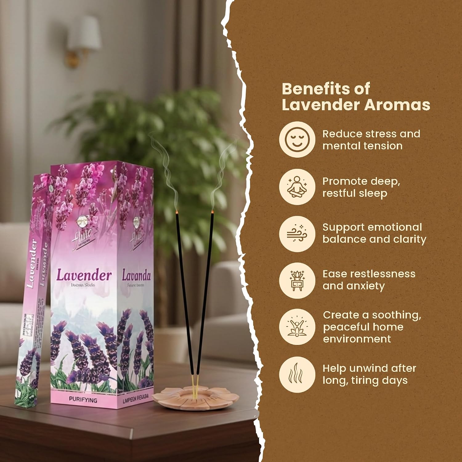 Flute Lavender Incense Sticks – Calming Natural Lavender Aroma for Relaxation, Better Sleep & Peaceful Home Ambience – 8 Sticks/Pack, 25 Packs/Box(9 inch - 200 Sticks) | 40 Minutes Burn Time