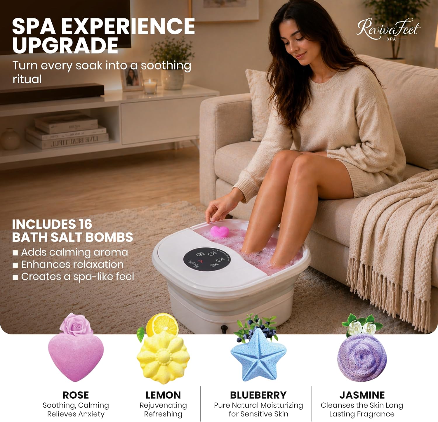 Collapsible Foot Spa Electric Rotary Massage, Heated Foot Bath with Bubbles and Temperature Control. Foot Bath Soak Tub with Remote, 16 Motorized Shiatsu Massage Balls & 16 Salt Bombs