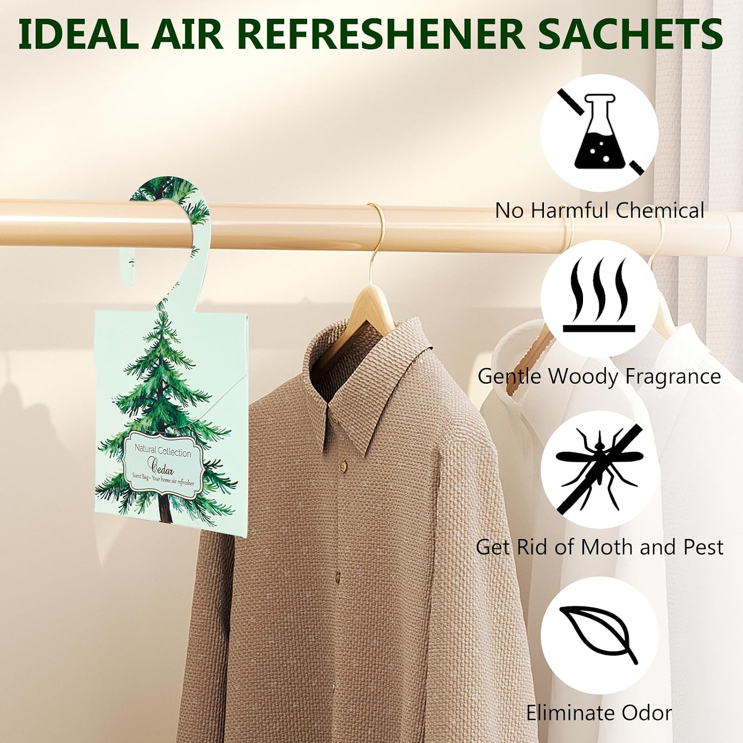 24 Packs Cedar Sachets for Drawers and Closets, Drawer Deodorizers Closet Freshener Scented Sachets with 10 Hanging Bags Home Fragrance, Long Lasting