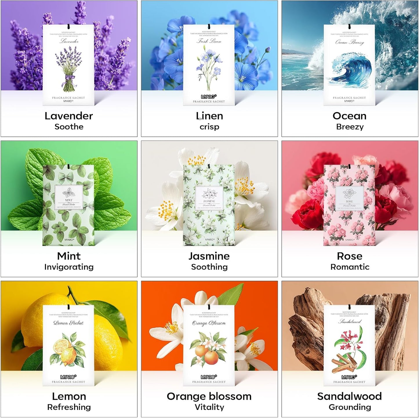 MYARO 20 Pack Jasmine Scented Sachets - Fresh Drawer & Closet Air Freshener Bags, Odor Eliminator for Bathroom, Lingerie Drawers, Car & Travel