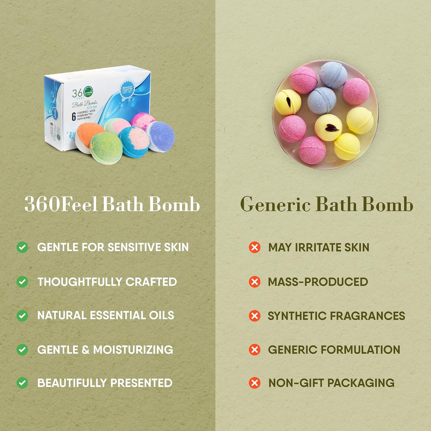 360Feel Bath Fizzies Bombs Handmade Soap Gift Essential Oil Organic All Natural Bath gifts for Men Women Set 6