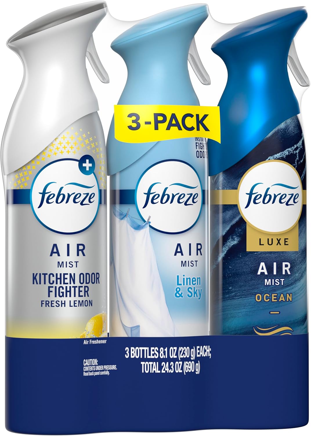 Febreze Air Mist, Air Freshener Spray, Odor Fighting Room Spray, Deodorizer for Home Bathroom Kitchen Office Apartment Dorm Room Classroom, Kitchen Base Mix, 8.1oz, 3ct