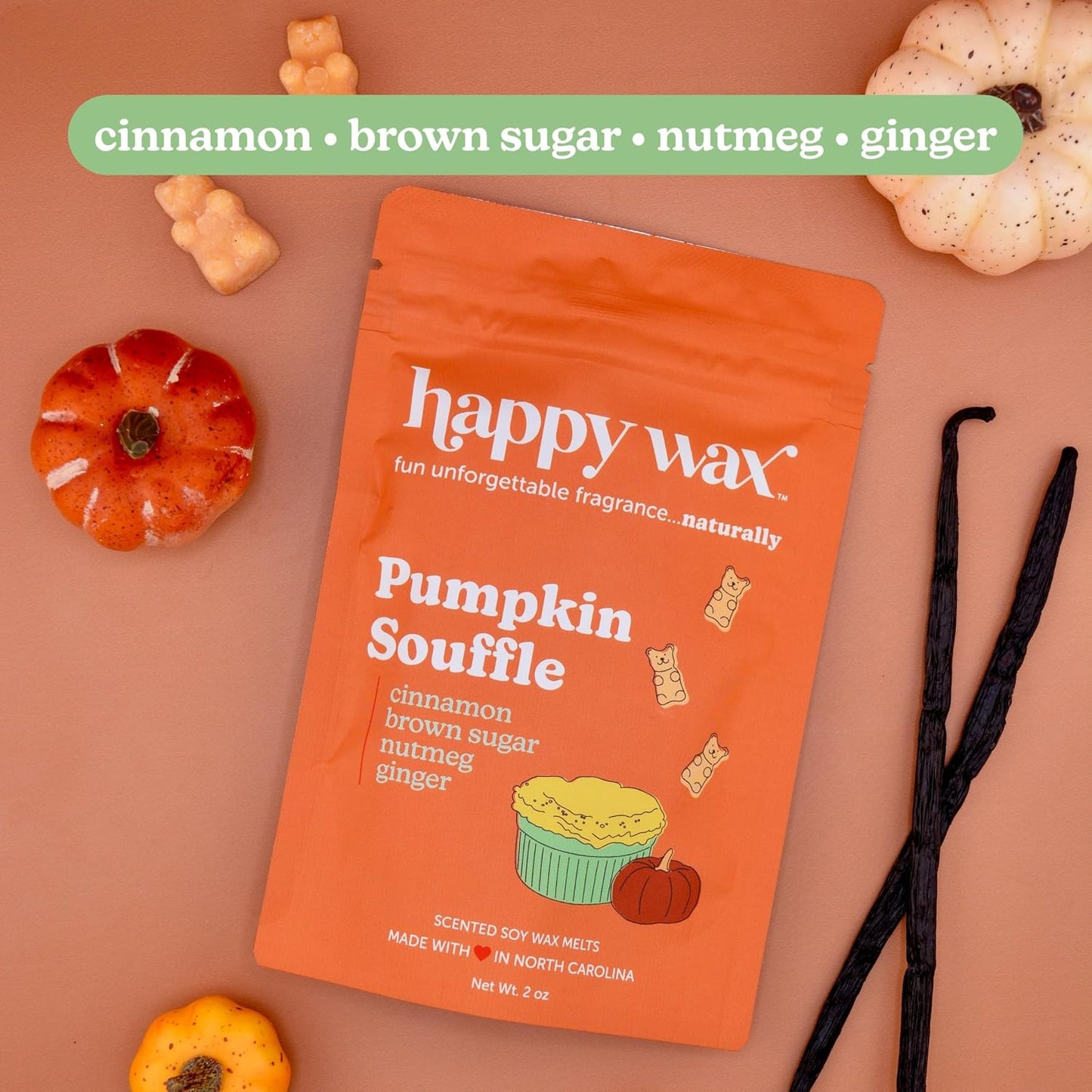 Happy Wax Cozy Pumpkin Collection: Natural, Non-Toxic Scented Soy Wax Melts – Total 6oz Variety Pack: Pumpkin Cashmere, White Cinnamon Pumpkin, Pumpkin Souffle