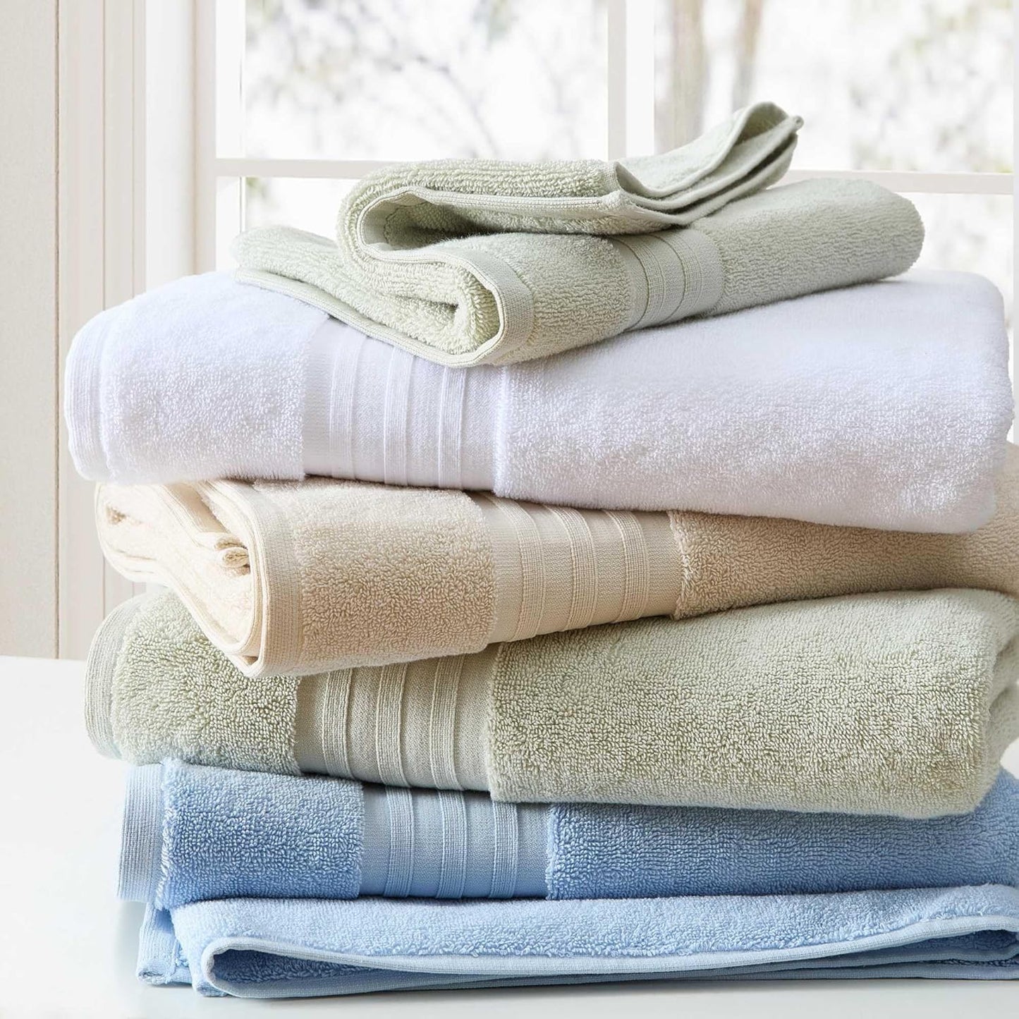 Martha Stewart - Bath Towels, Soft & Absorbent 100% Cotton Towels, Plush 700 GSM, 6-Piece Bathroom Towel Set with Textured Dobby Weave (Skyland Manor White)