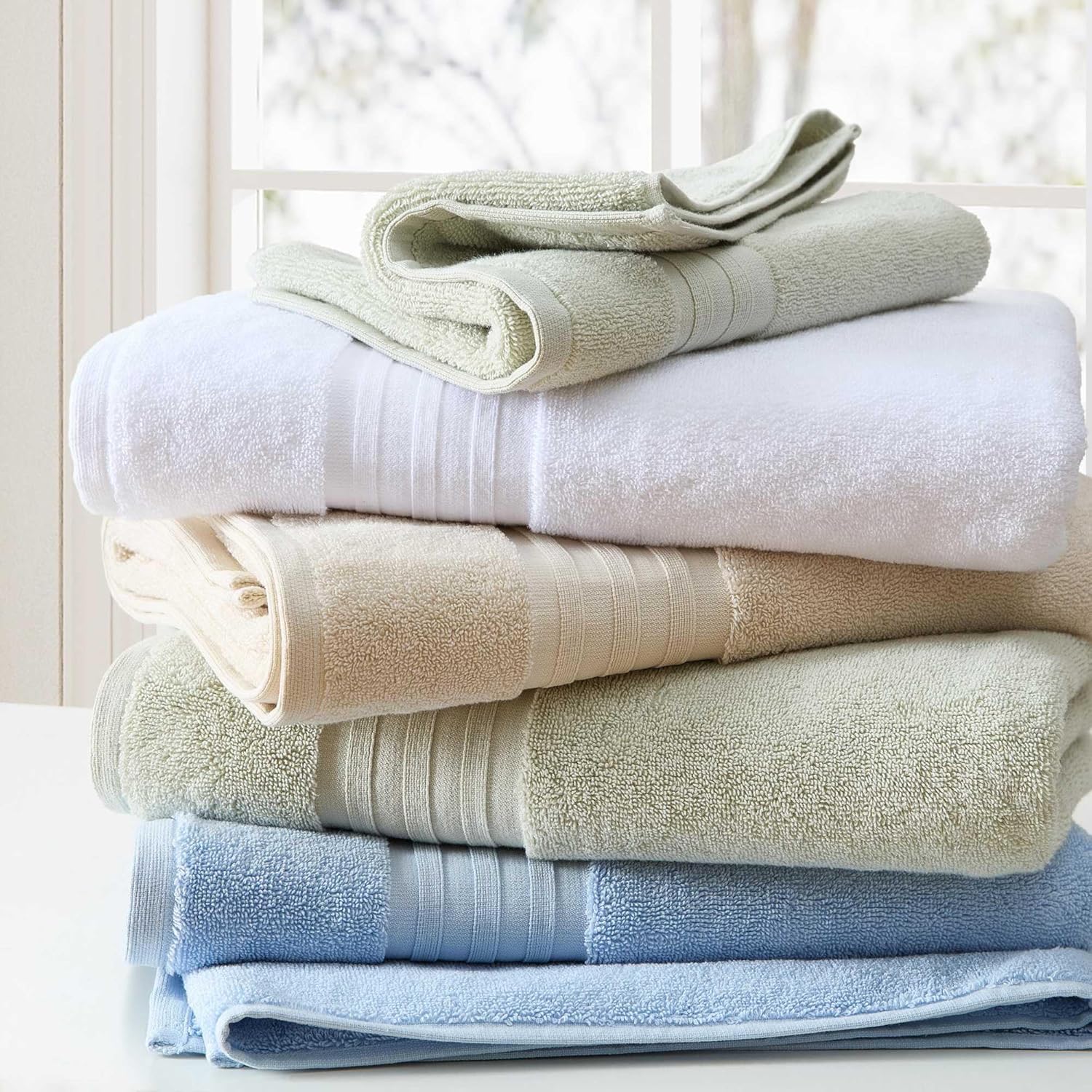 Martha Stewart - Bath Towels, Soft & Absorbent 100% Cotton Towels, Plush 700 GSM, 6-Piece Bathroom Towel Set with Textured Dobby Weave (Skyland Manor White)