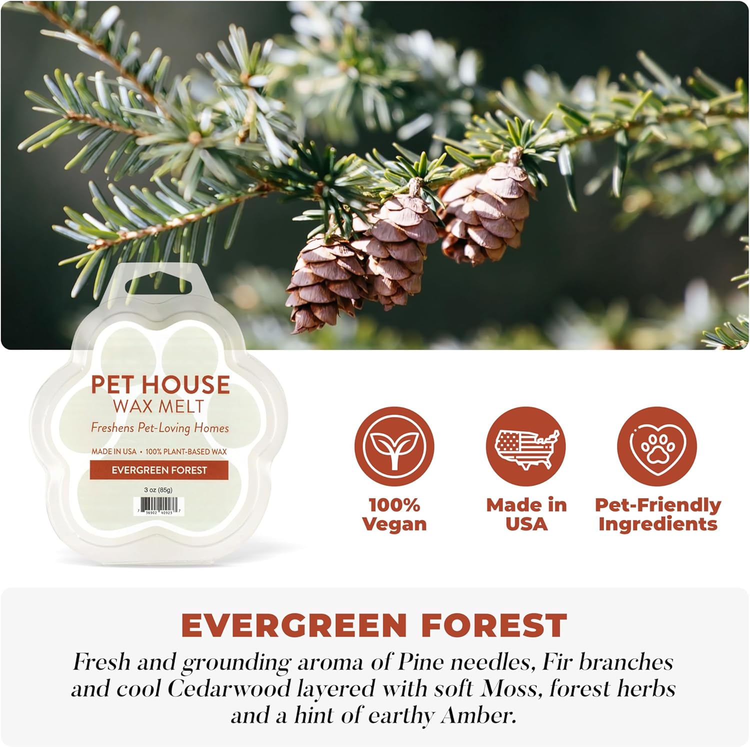 One Fur All Pet House Scented Wax Melts, Natural, Plant Based Soy Wax Melts for Pet Odor, Long Lasting Winter Fragrances for Fresh Smelling Homes, Evergreen Forest and Fireside, Pack of 2