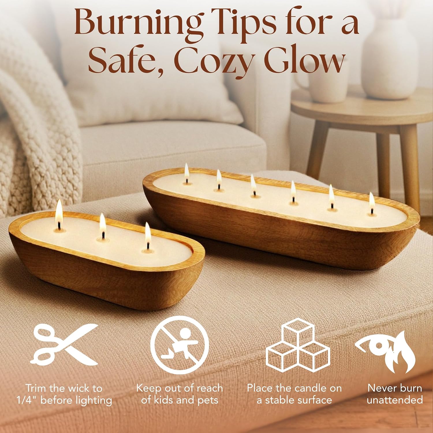 Dough Bowl Candle Co. Wooden Bowl Candle - 20 Oz. 10x6x2 3-Wick Large Lavender Soy Candles for Home Scented, Long Lasting Aromatherapy for Women and Men with Up to 40H Burn Time, Decoration Gifts