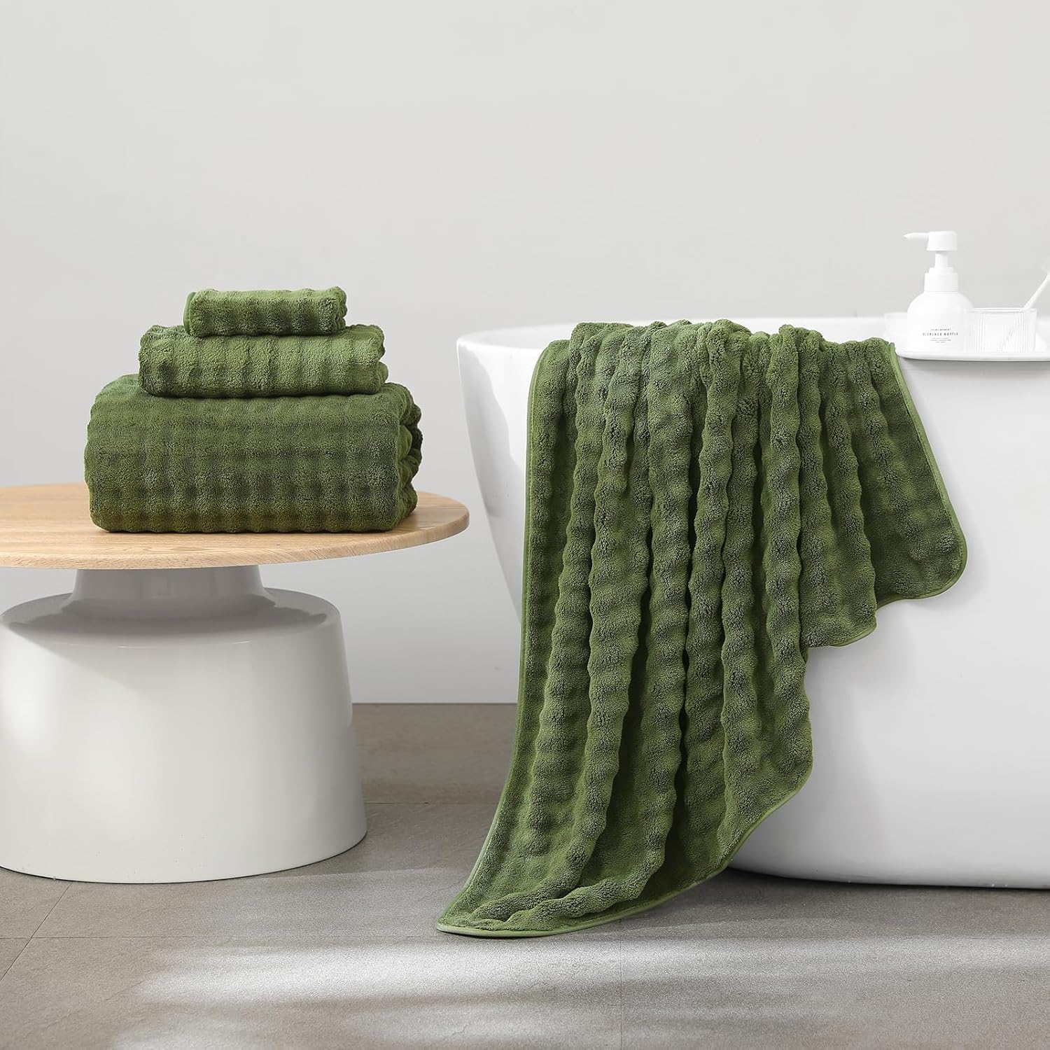KBY Bath Towels Set 6 Piece 40x80 Inches，2 Extra Large Bath Sheets 2 Hand Towels 2 Washcloths，Highly Absorbent Quick Dry Microfiber,Ultra Soft Towel Set for Bathroom，Spa，Gym， Hotel (Olive Green)