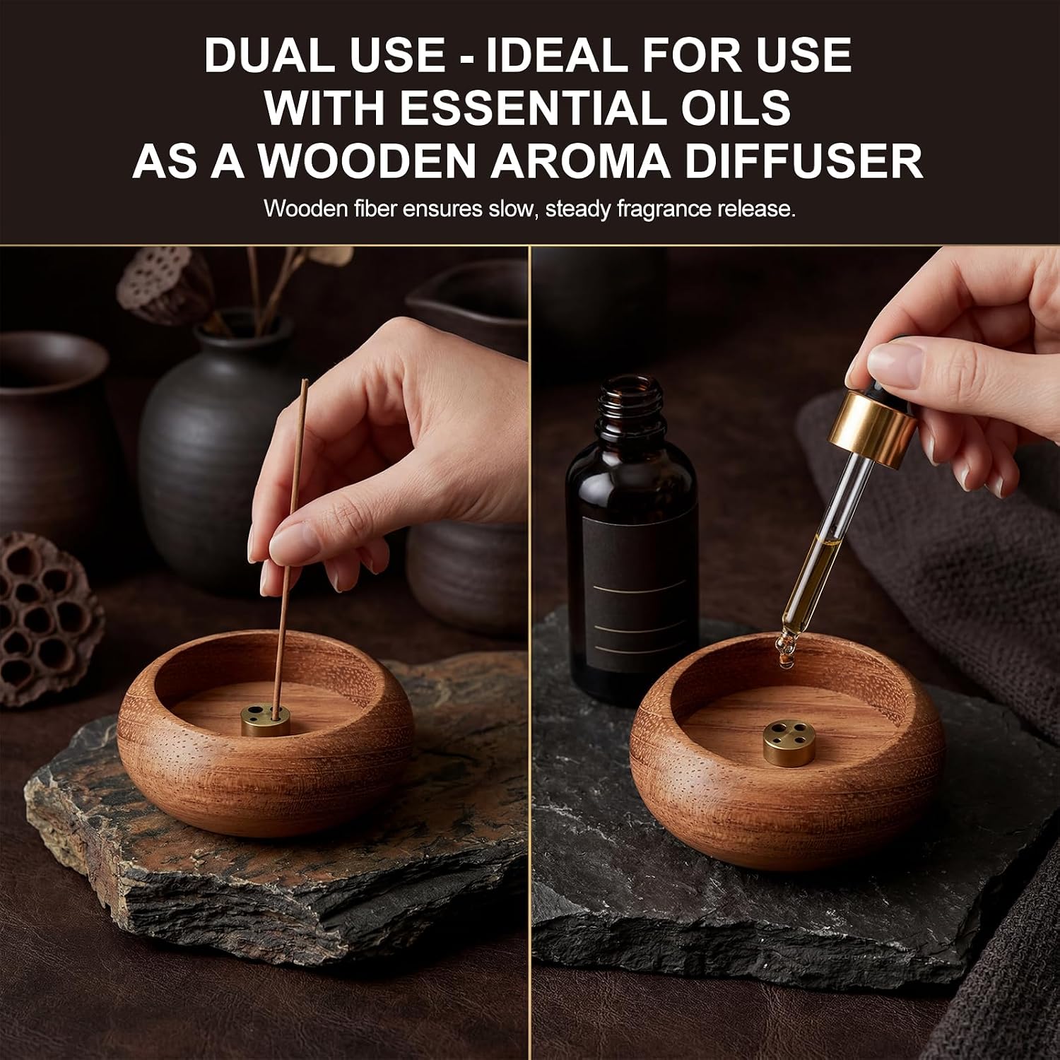 Natural Wood Incense Holder with 4 Holes, 2.36" Wooden Incense Burner for Sticks, White Sage & Palo Santo, Handmade Ash Catcher for Home, Meditation, Yoga