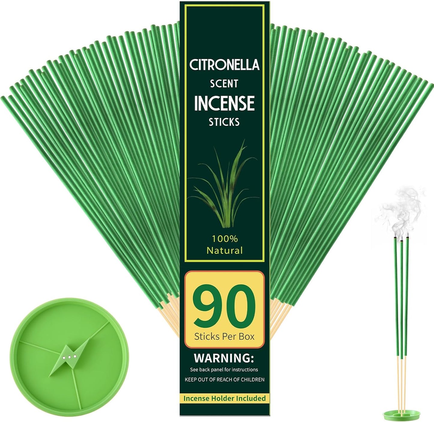 Qualirey 90 Pcs Mosquito Repellent Citronella Incense Sticks, Thin Citronella Incense Sticks Outdoor Made from Natural Plant, for Backyard, Travel, Camping, Patio