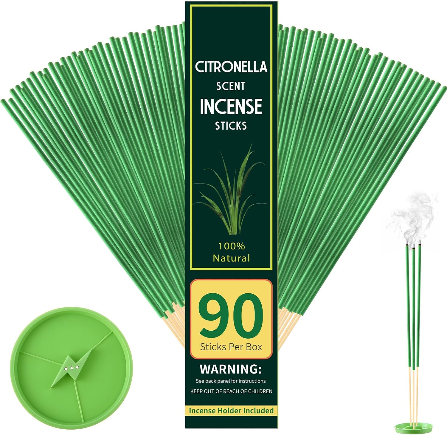 Qualirey 90 Pcs Mosquito Repellent Citronella Incense Sticks, Thin Citronella Incense Sticks Outdoor Made from Natural Plant, for Backyard, Travel, Camping, Patio