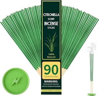 Qualirey 90 Pcs Mosquito Repellent Citronella Incense Sticks, Thin Citronella Incense Sticks Outdoor Made from Natural Plant, for Backyard, Travel, Camping, Patio
