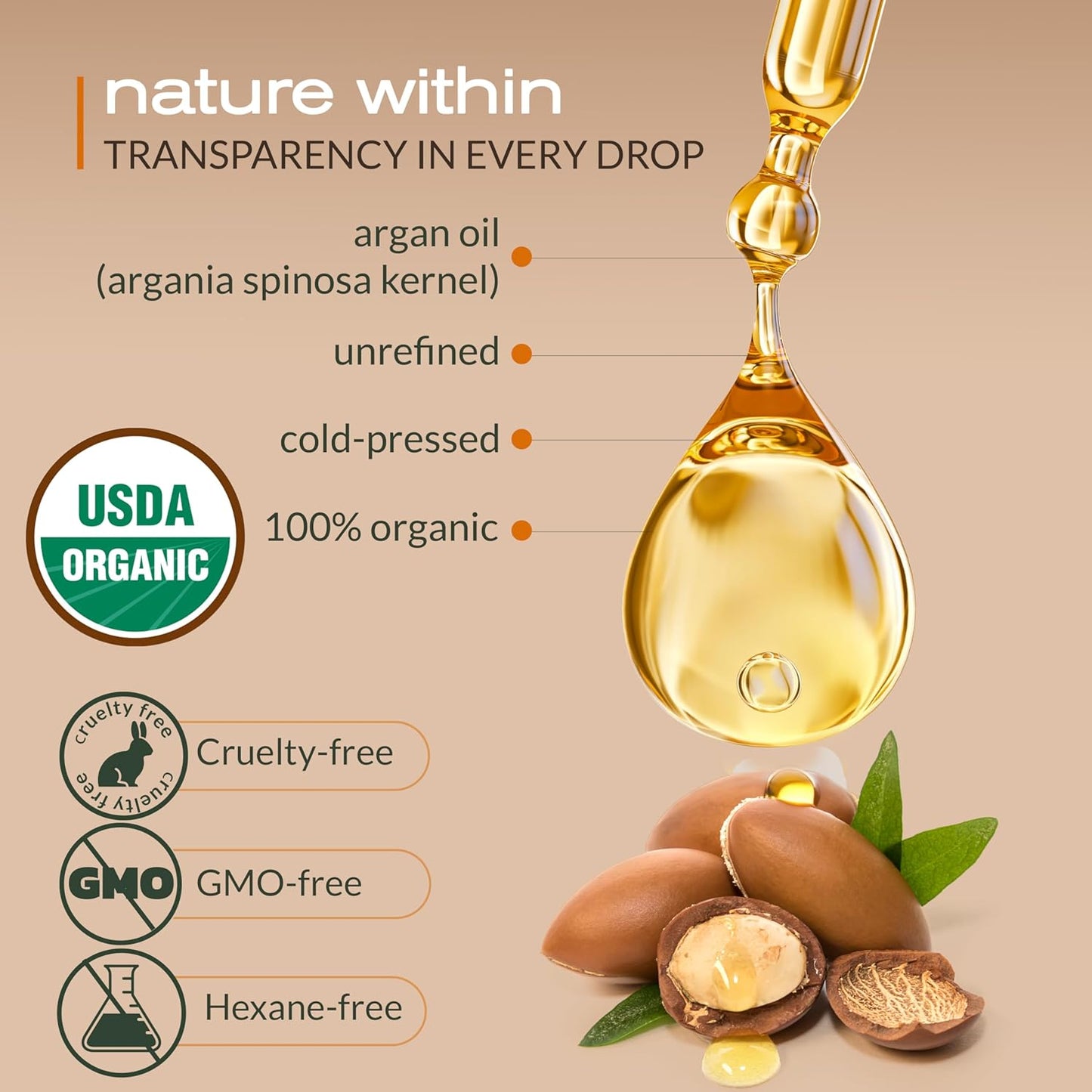 Ella & Eden Organic Argan Oil Of Morocco - 100% Pure Cold-Pressed USDA Certified Unrefined Moroccan Argan Oil for Hair, Face & Skin – 4 Fl Oz Glass Bottle