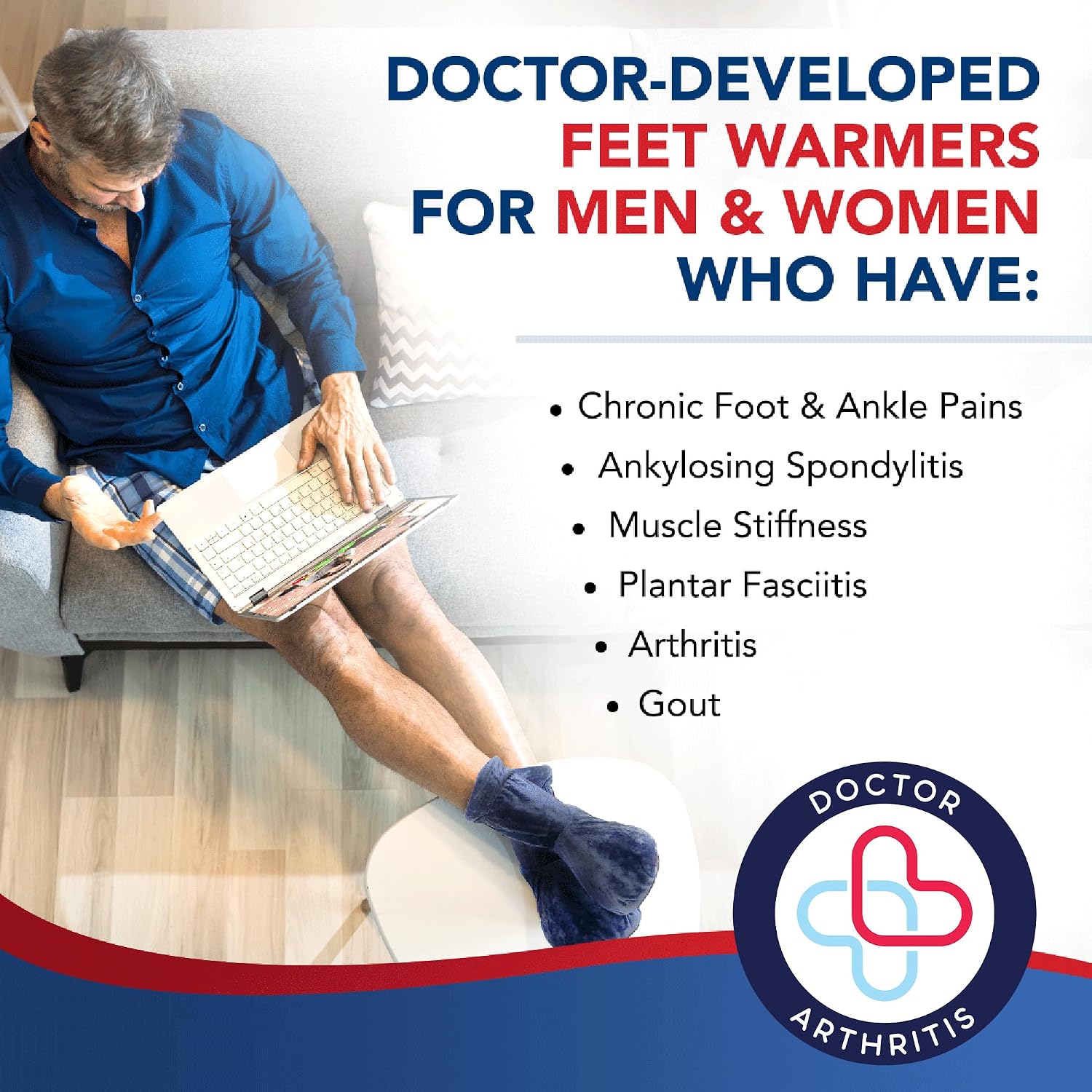 Dr. Arthritis Doctor Developed Heated Booties Foot Warmers for Women Men,Feet Foot Warmer Booties and Handbook Ankle & Feet Warmers (Blue)