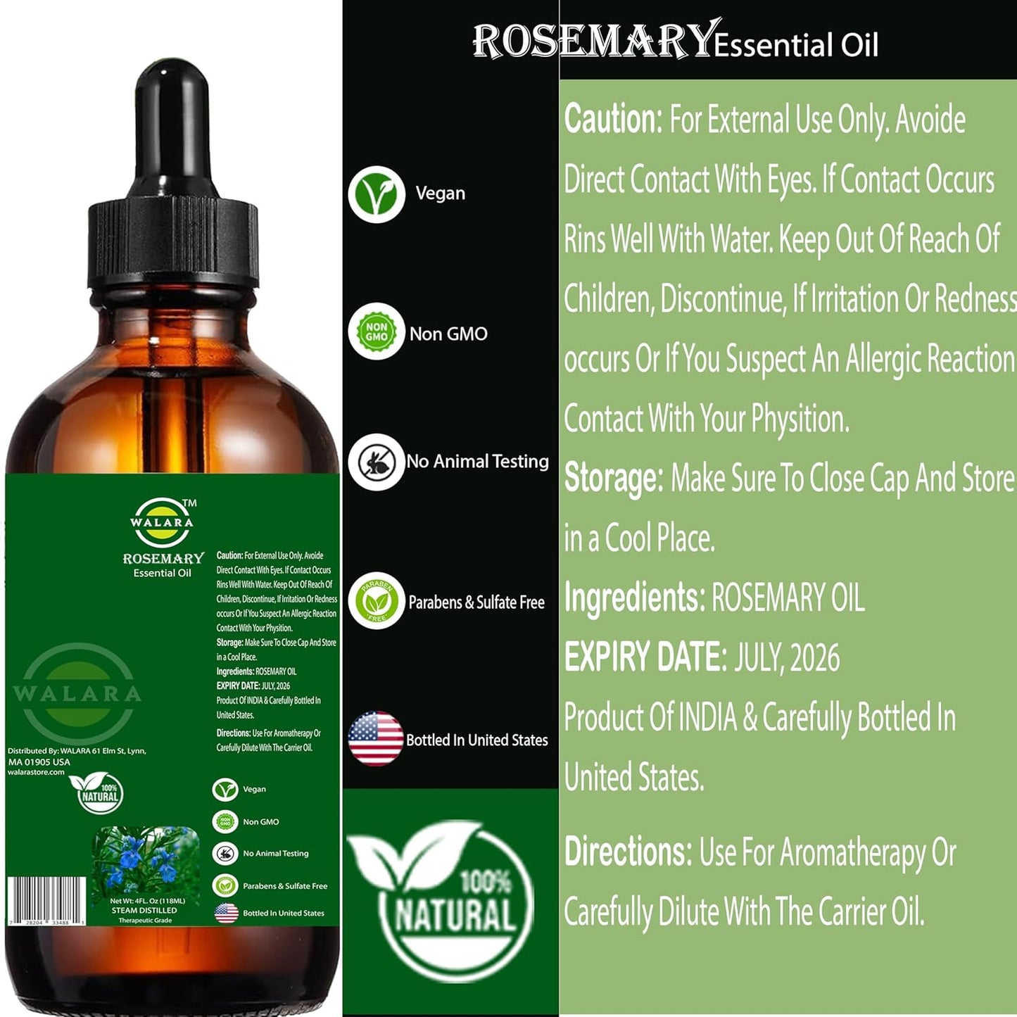 Rosemary Oil: Hair Growth, Moisturizing for Split Ends & Dry Scalp, Strengthens Hair – For All Hair Types