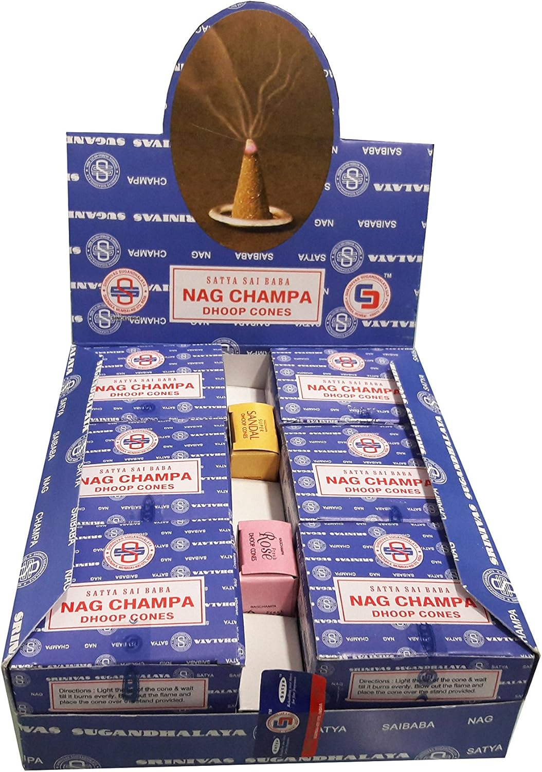 Nag Champa Satya Sai Baba Temple Incense Cones Carton, 12 Box