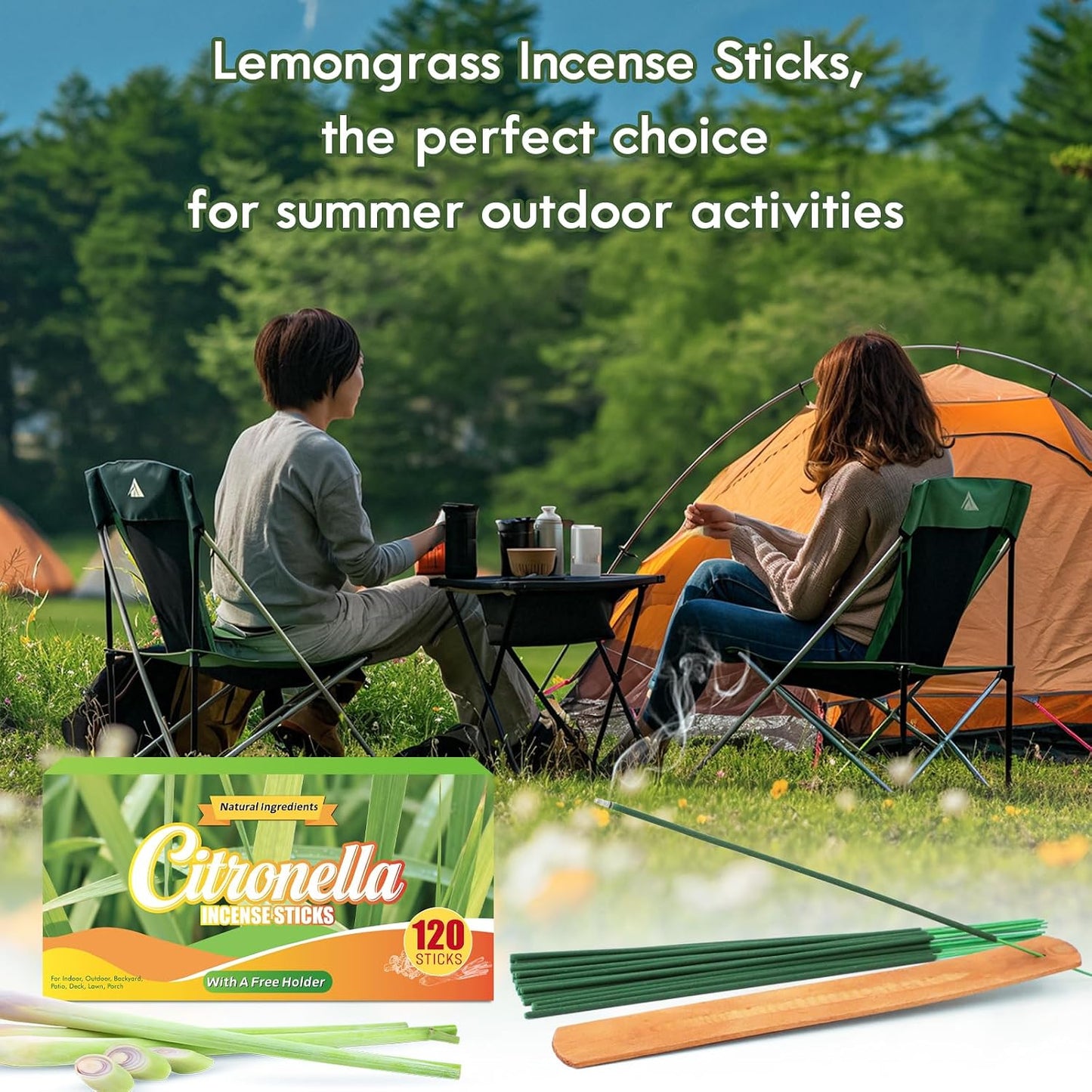 SCENTORINI Citronella Incense Sticks, 120 PCS Lemongrass Incense Sticks for Summer Home, Outdoor, Garden, Patio Camping, Pool Side, Porches, Courtyards, Farms, Garden Planting Area