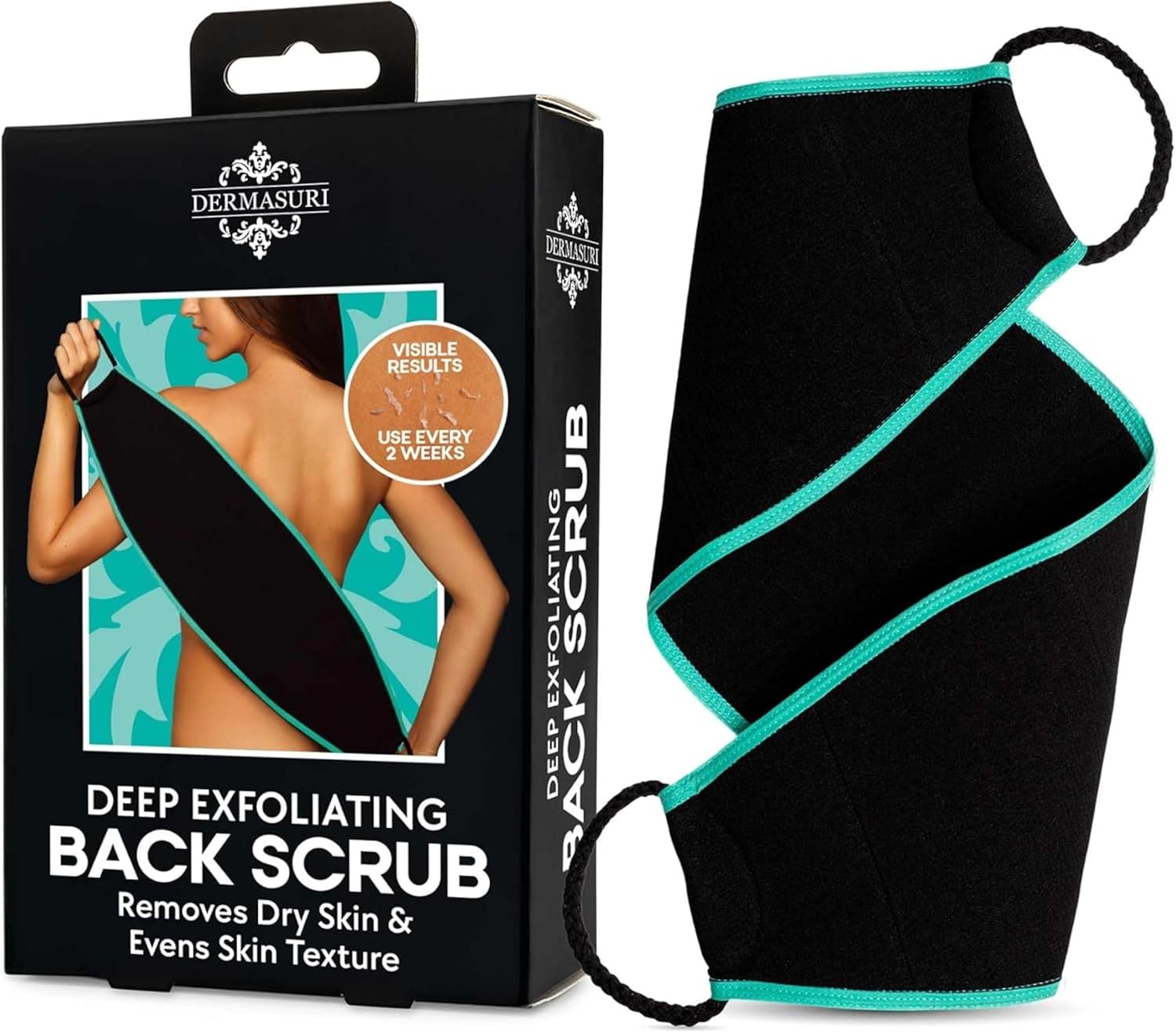Dermasuri - Deep Exfoliating Back Scrubber - Bath & Shower Back Scrub - Body Exfoliator Scraper Tool - Deep Exfoliation Body Cleaner for Shower - 27" Long, 8" Wide