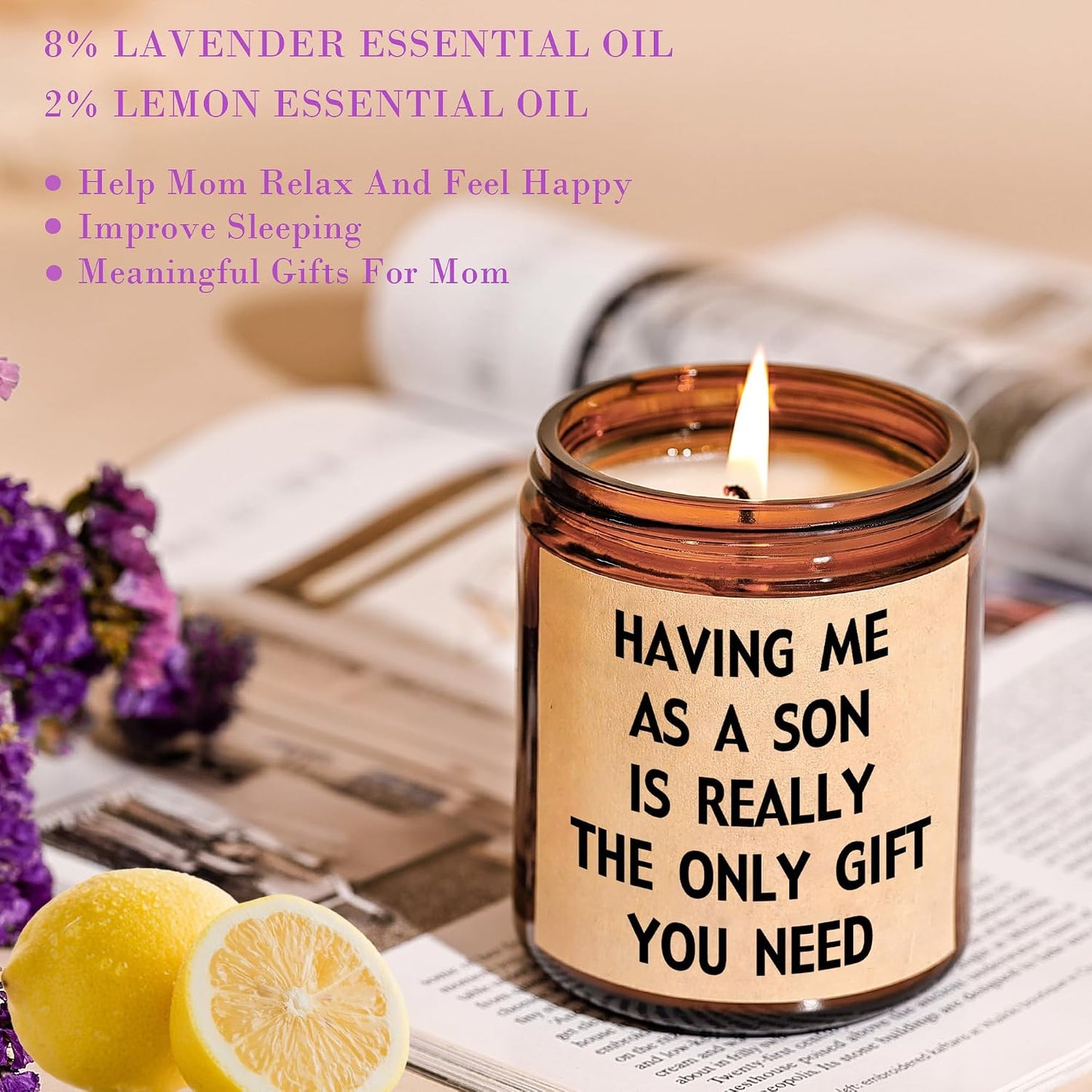 Mothers Day Gifts for Mom from Son, Mom Gift, Funny Birthday Christmas Mother's Day Gifts for Moms, Moms Birthday Gift from Daughter, Lavender Soy Scented Candles