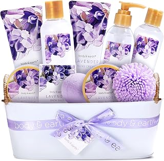 BODY & EARTH Lavender Spa Gift Baskets for Women Luxurious Gifts for Women Bath and Body Gift Sets 11pcs Bath Sets for Women Gift Mother's Day Gifts