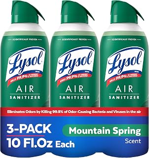 Lysol Air Sanitizer Spray with Bacterial Odor Eliminator for Home & Office, Sanitizing Air Spray, Air Freshener Alternative, Mountain Spring Scent, 10 oz (Pack of 3)