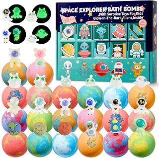 20 Pack Galaxy Bath Bombs for Kids with Space Explorer Toys, Cosmic Adventure Kids Bath Bombs with Astronauts, Rockets, Planets & Glow-in-The-Dark Aliens Inside,End-of-School Year Gifts