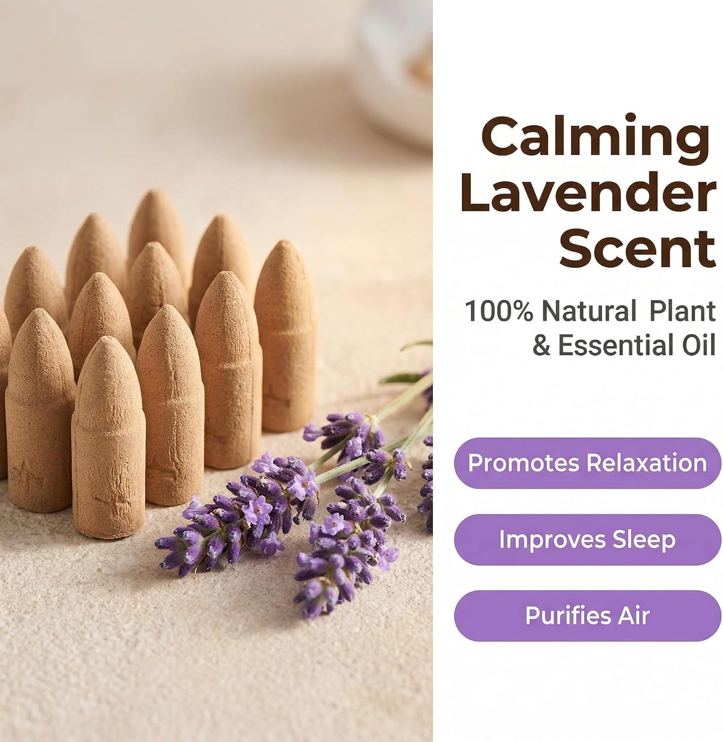 Lavender Backflow Incense Cones - 50 Large Waterfall Back Flow Cones Scented - Includes 1 backflow Incense Burner