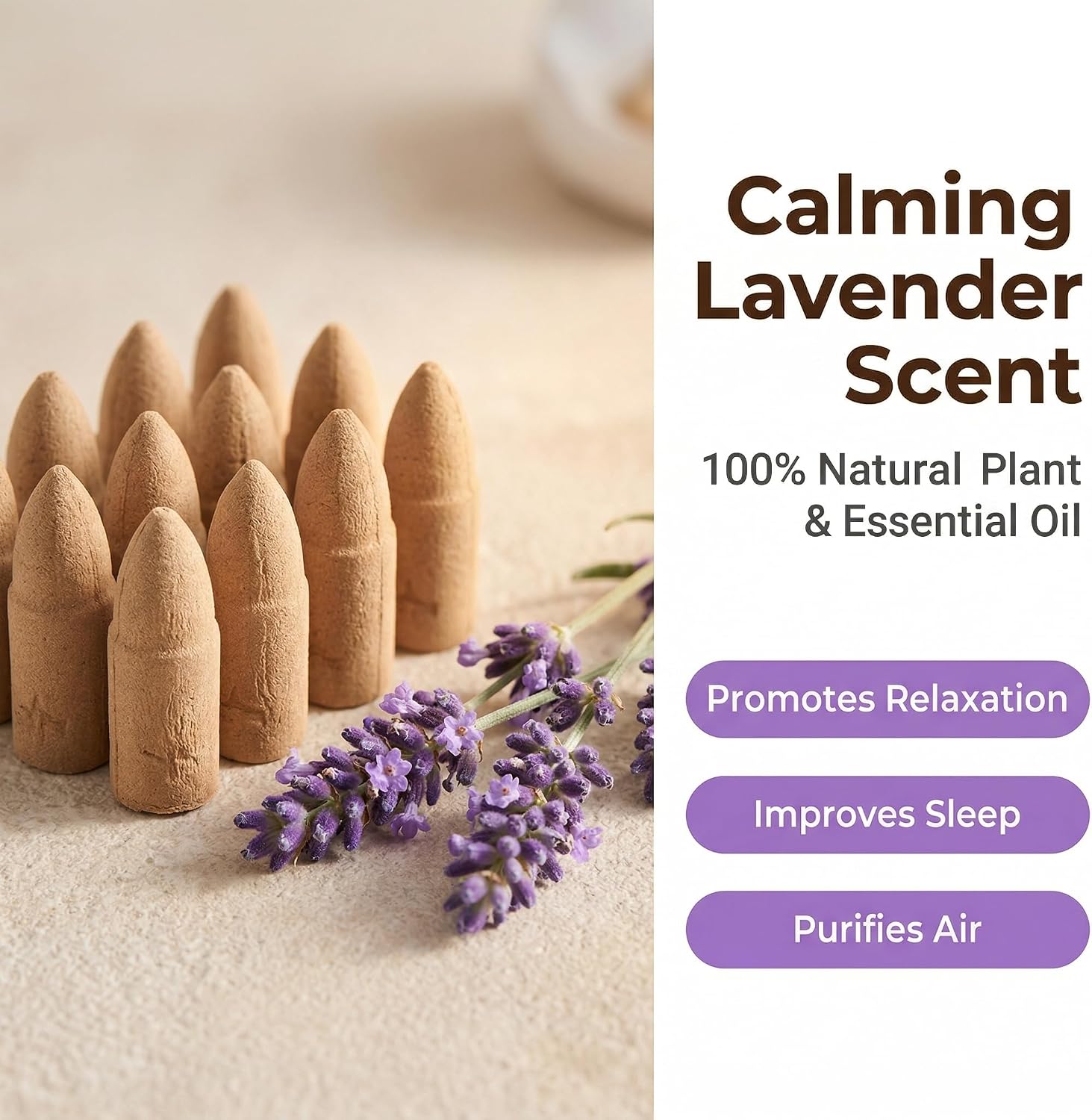 Lavender Backflow Incense Cones - 50 Large Waterfall Back Flow Cones Scented - Includes 1 backflow Incense Burner