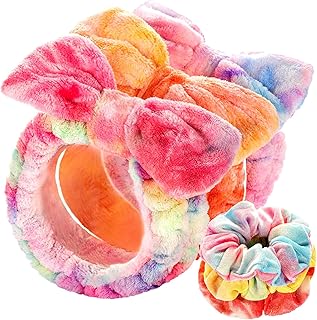 LEOBRO Spa Headband, 3pcs Makeup Headbands and 3pcs Hair Scrunchies, Bow Skin Care Headband for Washing Face, Hair Bands, Birthday Gifts, for Women, Teen Girls