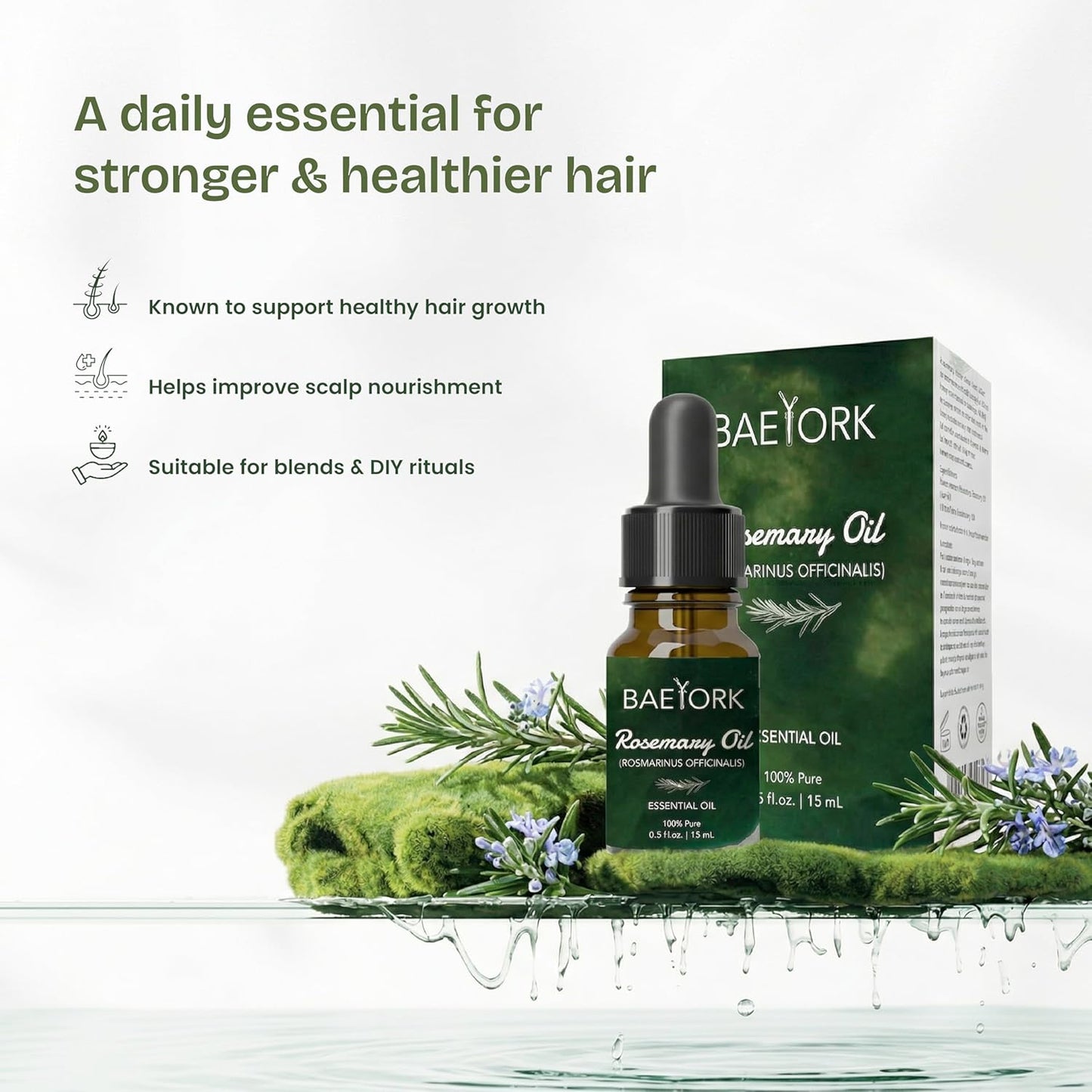 Organic Rosemary Essential Oil Helps to Support Hair Growth, Hair Fall Control, Hair Nourishment & Strengthens, Skin Care, Aromatherapy, Diffusers, and DIY PETA Certified 15 ml (Pack of 1)